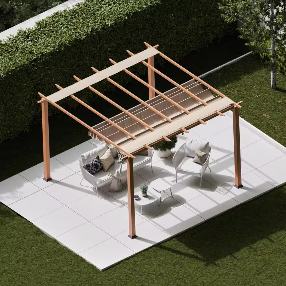 Florence 11 Ft. X 11 Ft. Aluminum Pergola in Canadian Cedar Finish and Sand Canopy