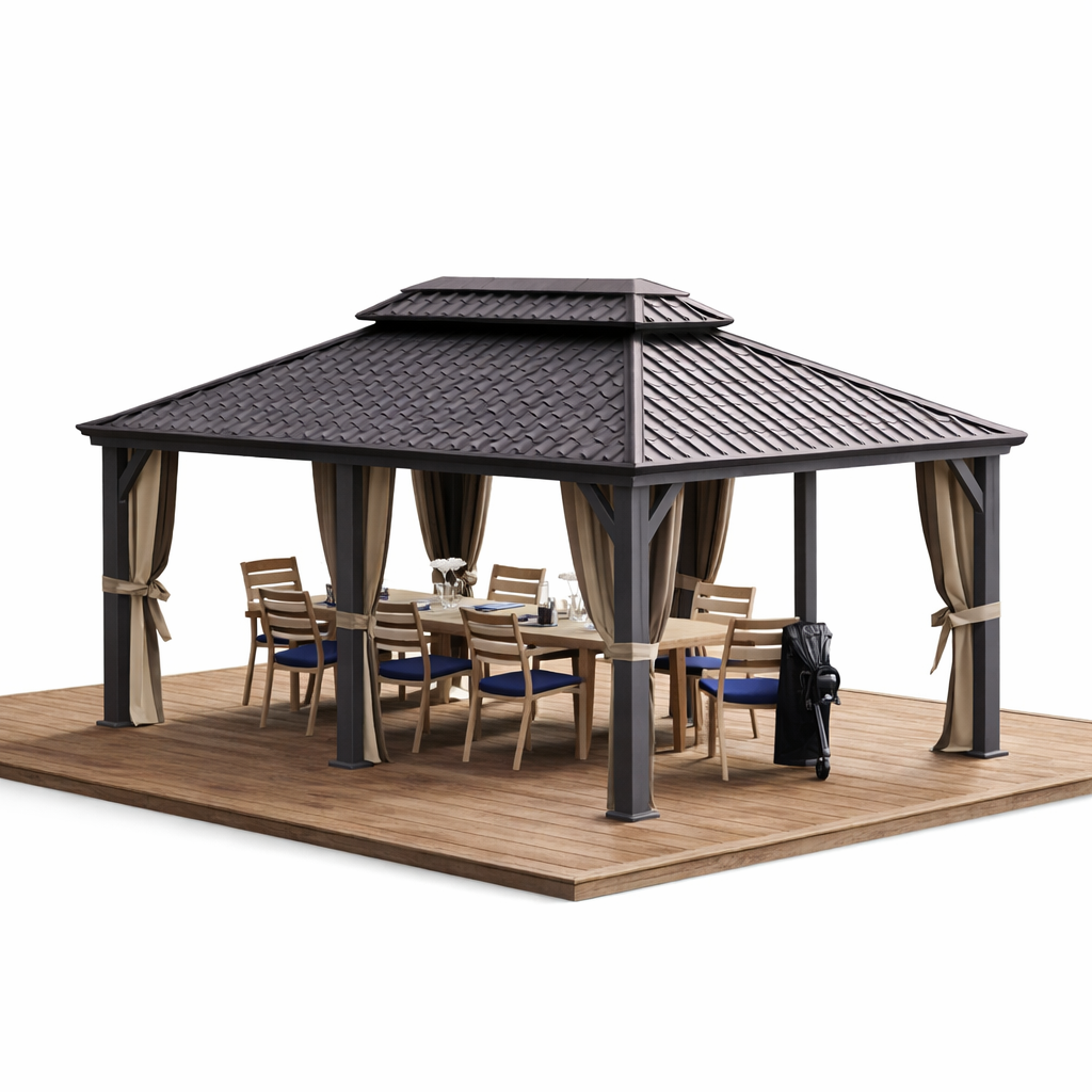 12-Ft X 18-Ft Alexander Gray Gazebo with Hardtop Roof (Screen Included)