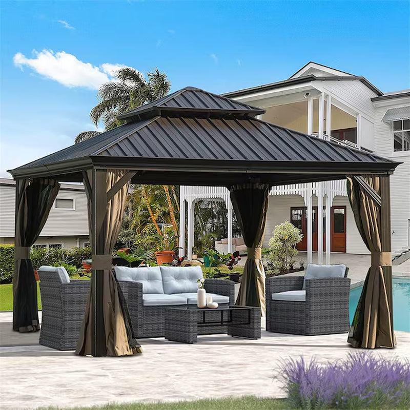 11.9-Ft X 11.9-Ft Hardtop Gazebo Brown Gazebo with Hardtop Roof