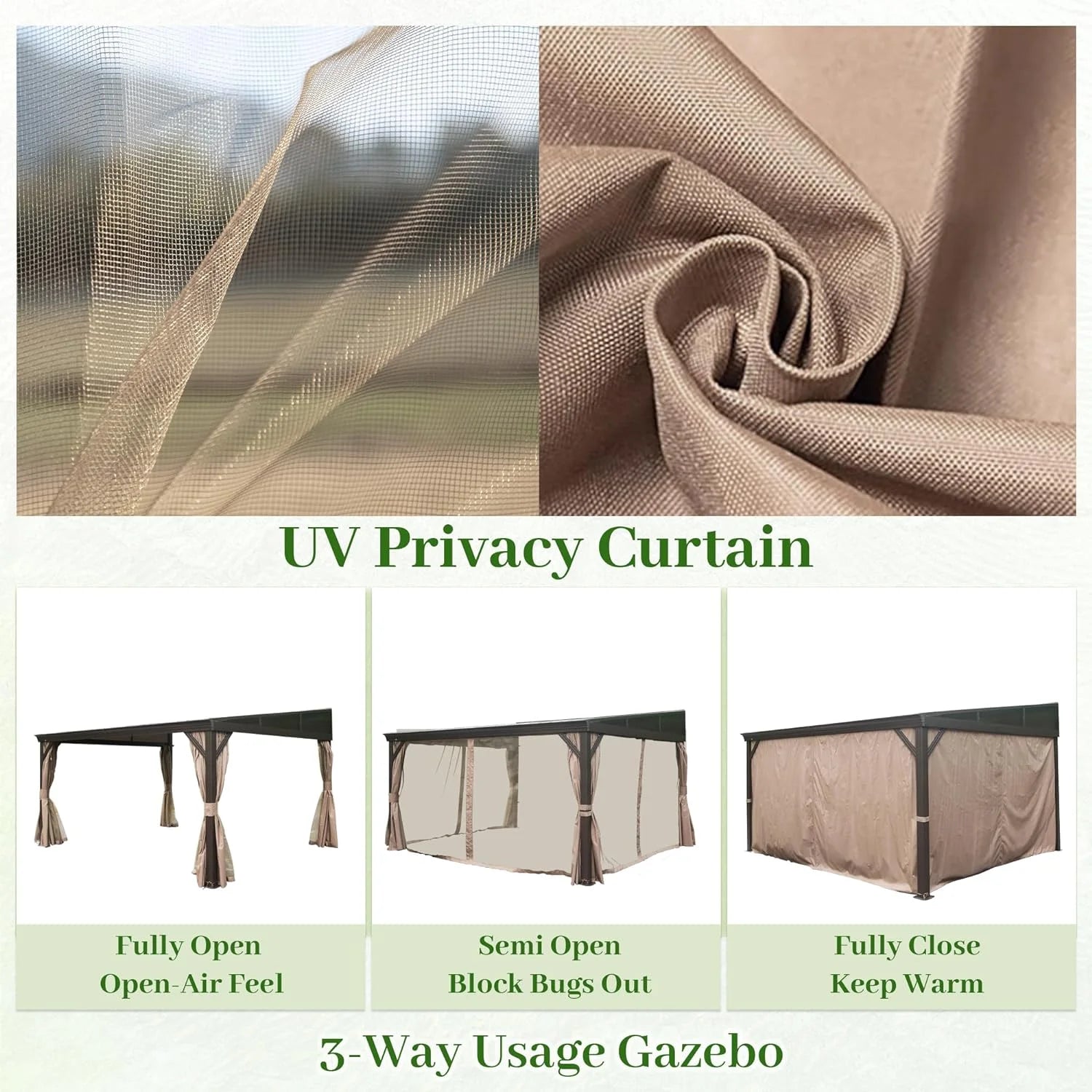 12X14Ft Lean to Gazebo, Hardtop Wall Mounted Gazebo with Sloping Galvanized Steel Roof, Wall Pergola with Aluminum Frame, Curtains and Netting, for Patio, Deck, Garden, Backyard