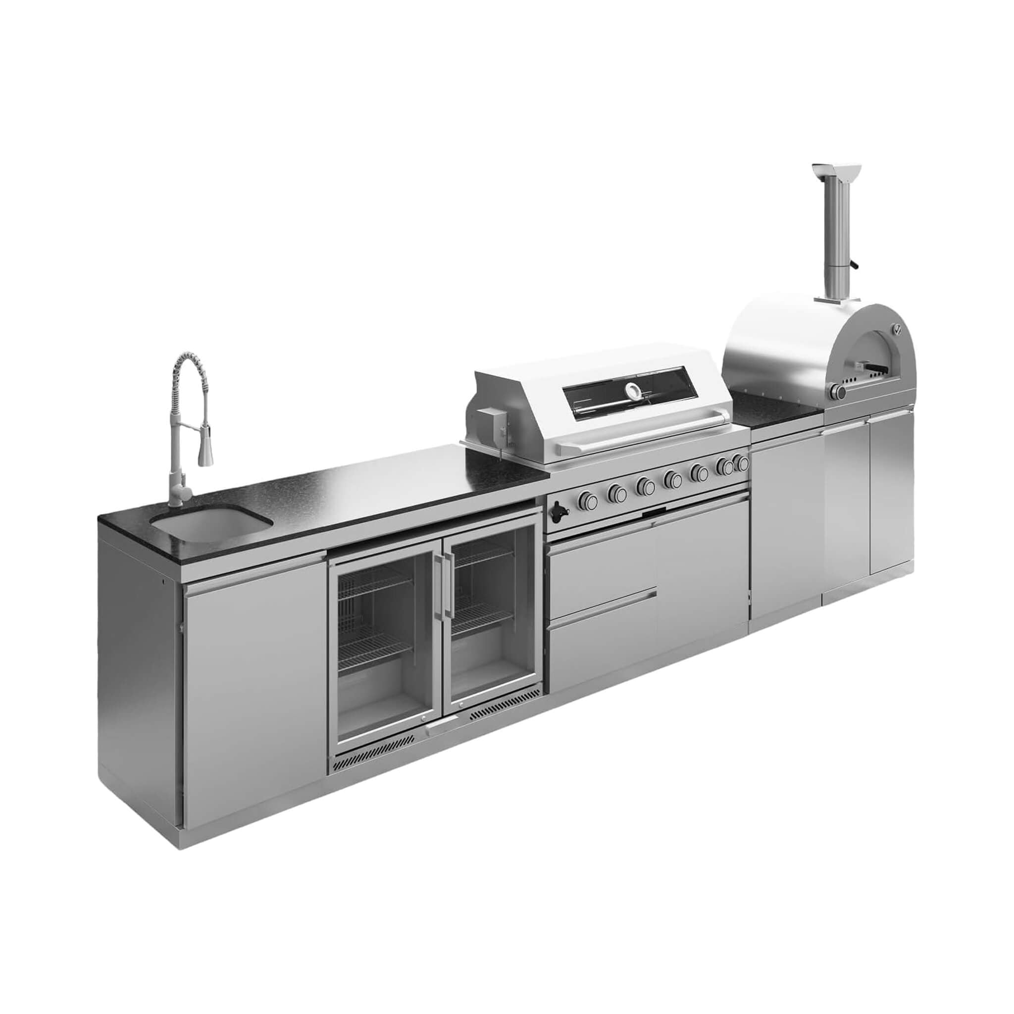 Blazon 147-Inch 6-Burner 120K BTU Outdoor Kitchen Island With Pizza Oven, Rotisserie & Refrigerator (SAK96429)