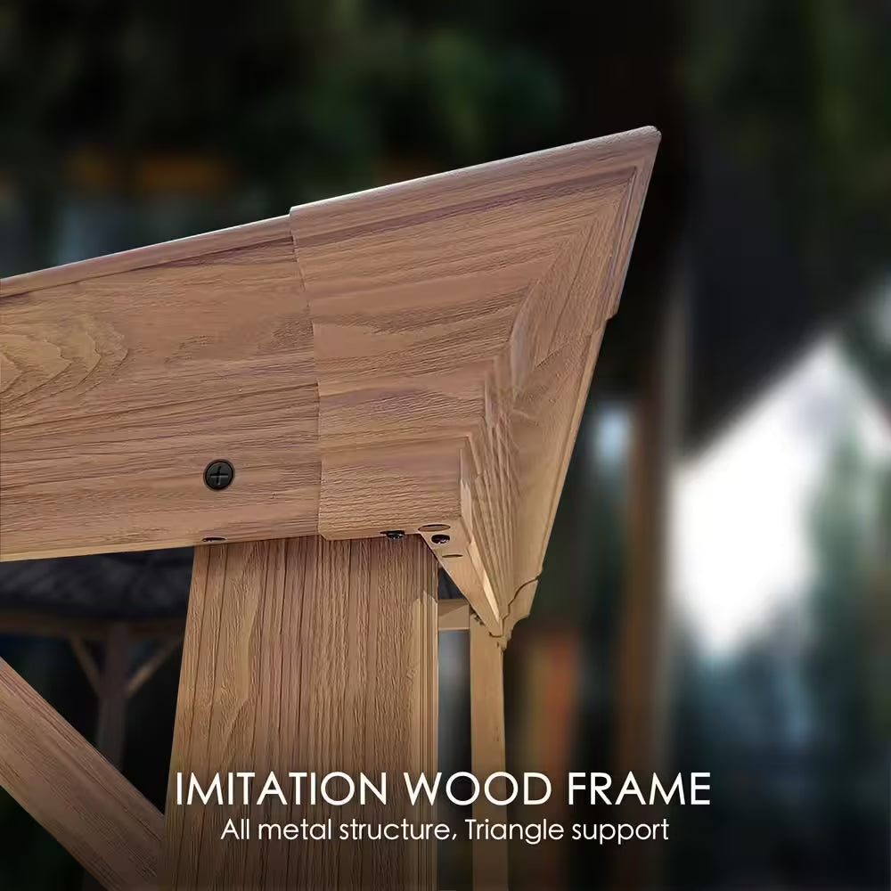 Apollo 10 Ft. X 12 Ft. Wood like Aluminum Hardtop Gazebo with Galvanized Steel Roof and Mosquito Net