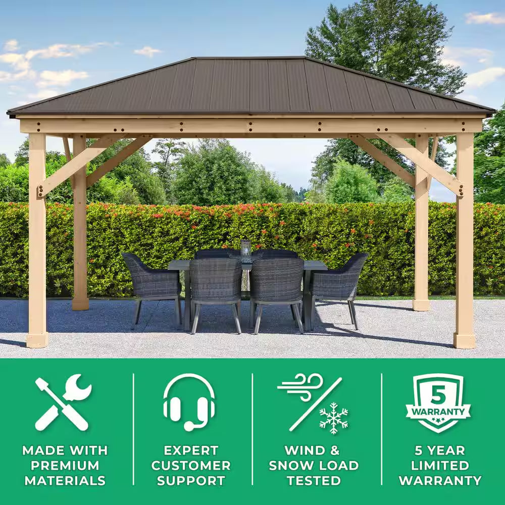 DIY Meridian 12 Ft. X 16 Ft. Cedar Wood Outdoor Gazebo Kit with Hartop Metal Roof - Permanent Covered Patio Shade