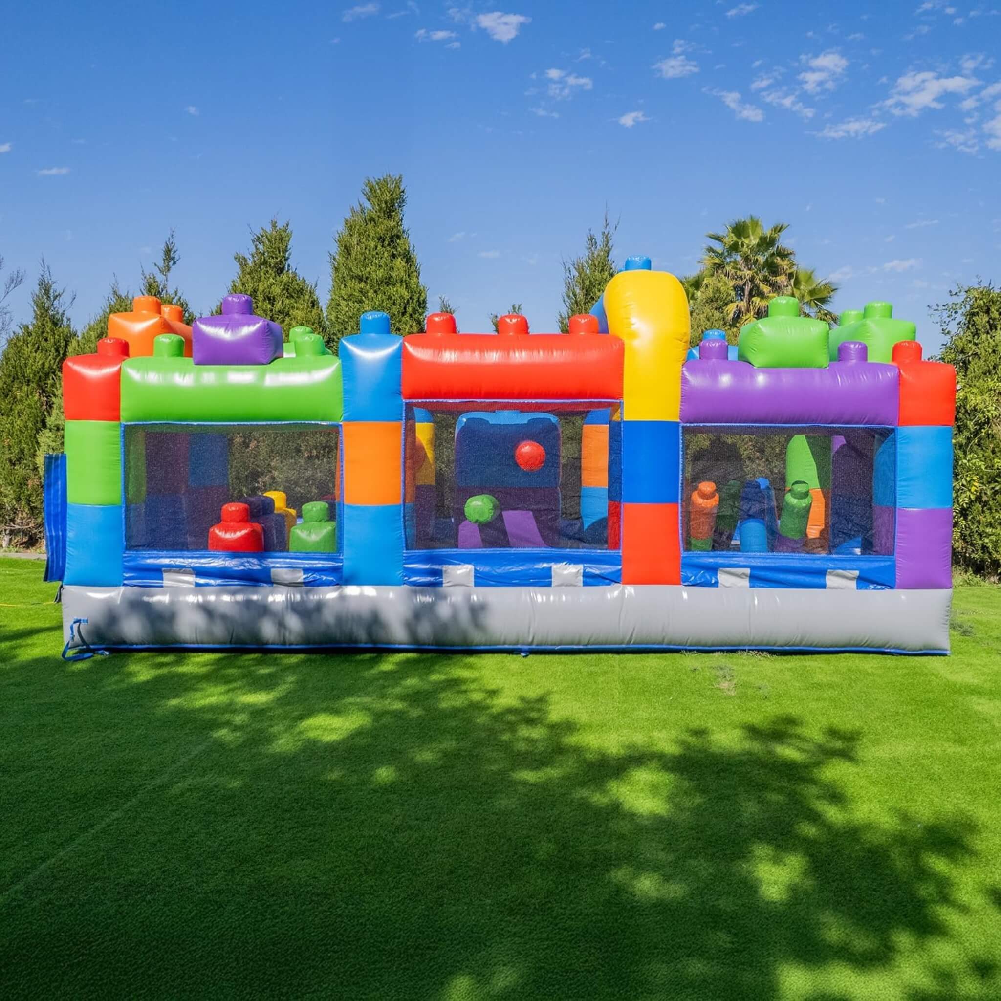 20FT Giant Multicolor Block Inflatable Obstacle Course With Large Mesh Windows