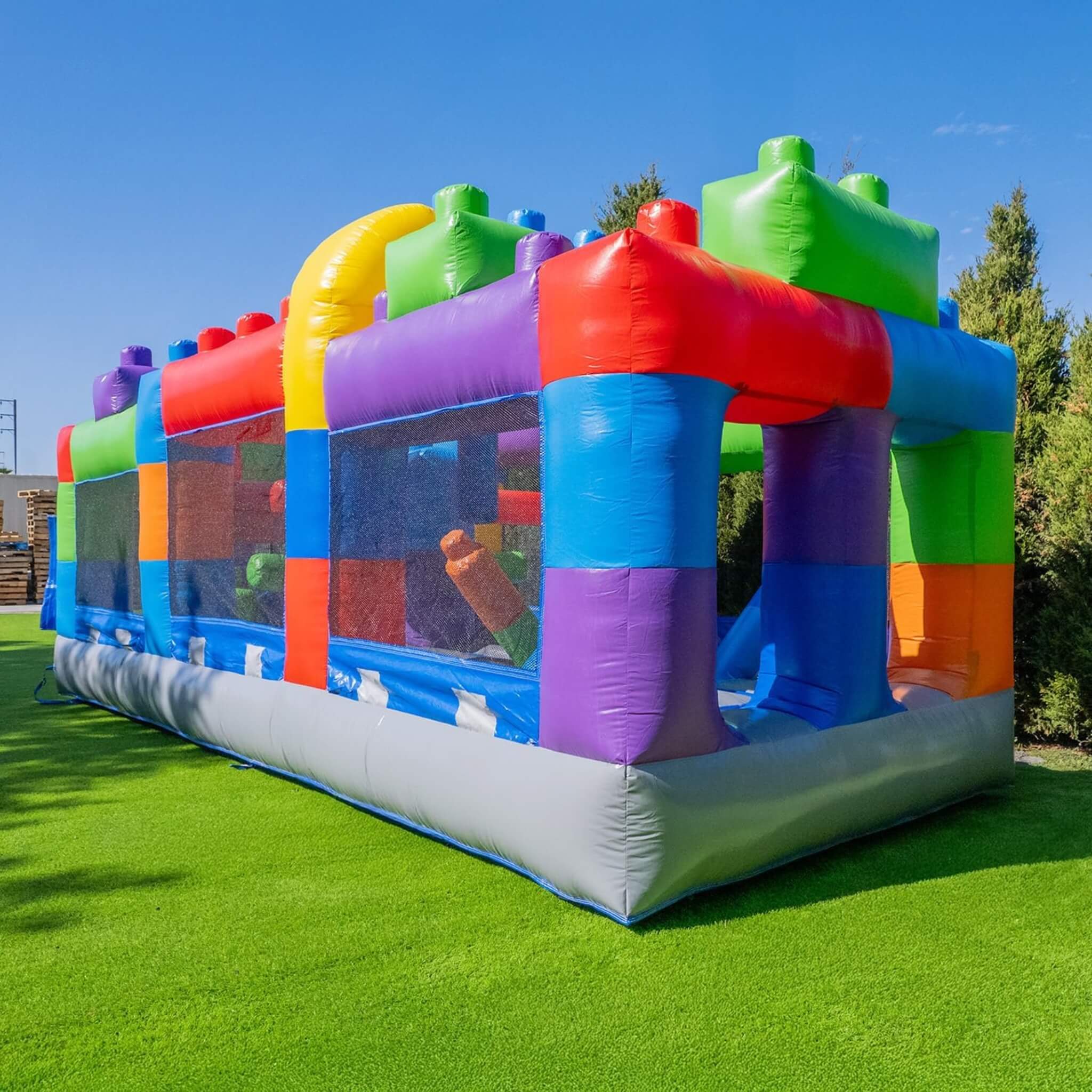 20FT Giant Multicolor Block Inflatable Obstacle Course With Large Mesh Windows