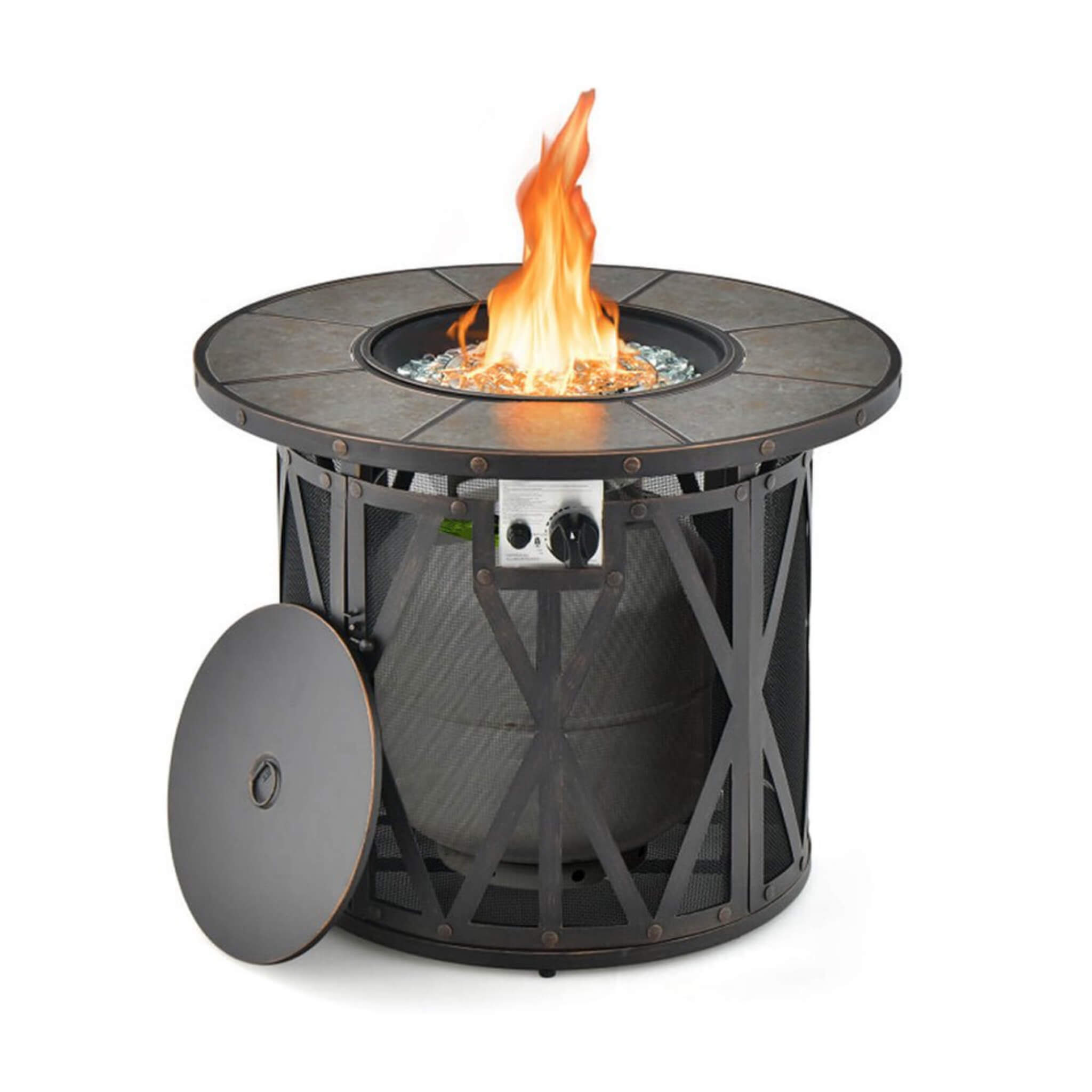 Alora 30K BTU Premium Outdoor Patio Gas Fire Pit Table With Fire Glass And Cover, 32"