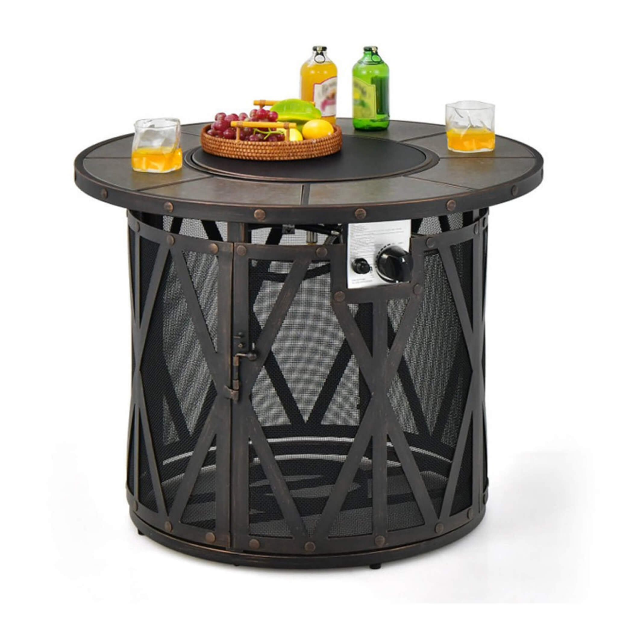 Alora 30K BTU Premium Outdoor Patio Gas Fire Pit Table With Fire Glass And Cover, 32"