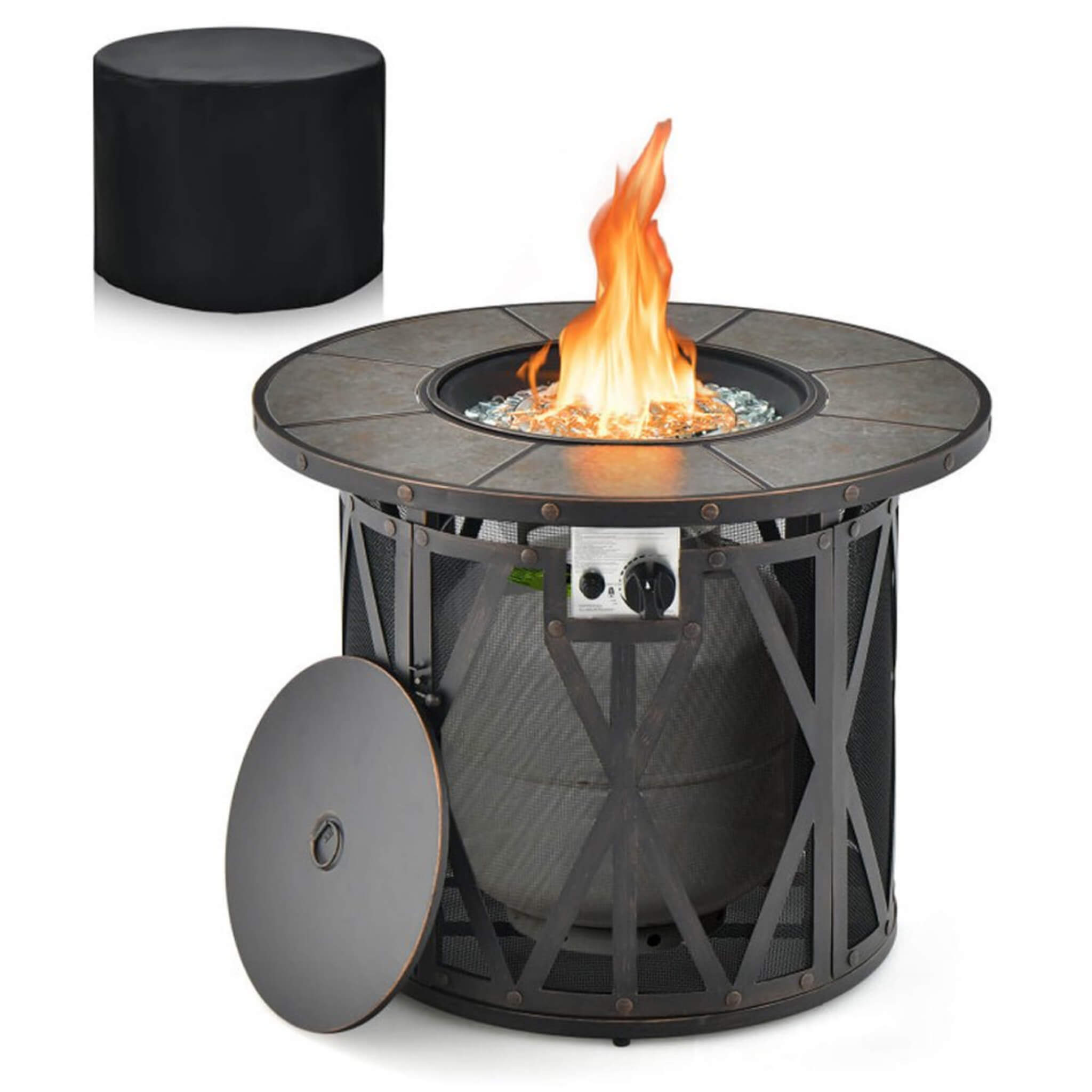 Alora 30K BTU Premium Outdoor Patio Gas Fire Pit Table With Fire Glass And Cover, 32"