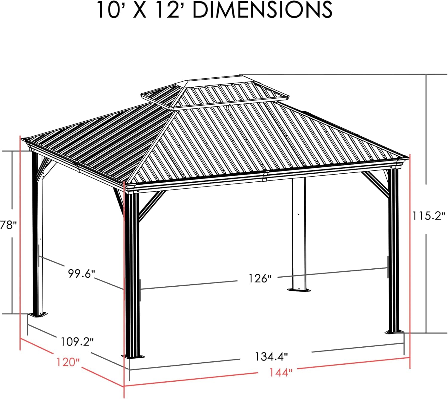 Alexander 10' X 12' Hardtop Gazebo, Aluminum Frame with Galvanized Steel Double Roof, Outdoor Permanent Pavilion with Curtains and Netting for Patio, Backyard, Deck, Lawn(Brown)
