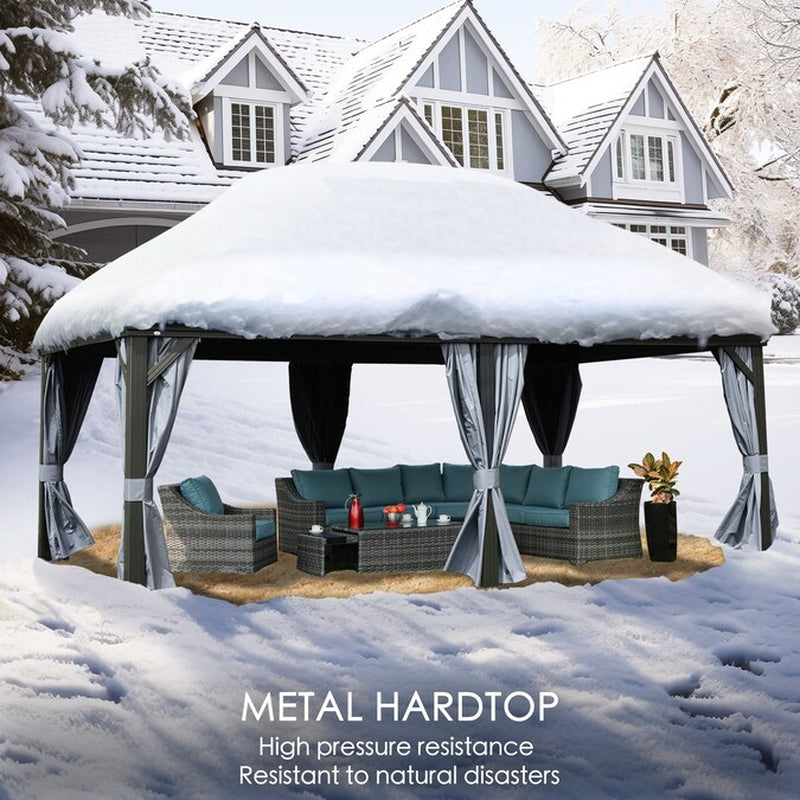 12-Ft X 18-Ft Alexander Gray Gazebo with Hardtop Roof (Screen Included)