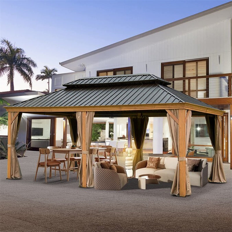 12-Ft X 10-Ft Hardtop Gazebo Yellow Brown Gazebo with Hardtop Roof