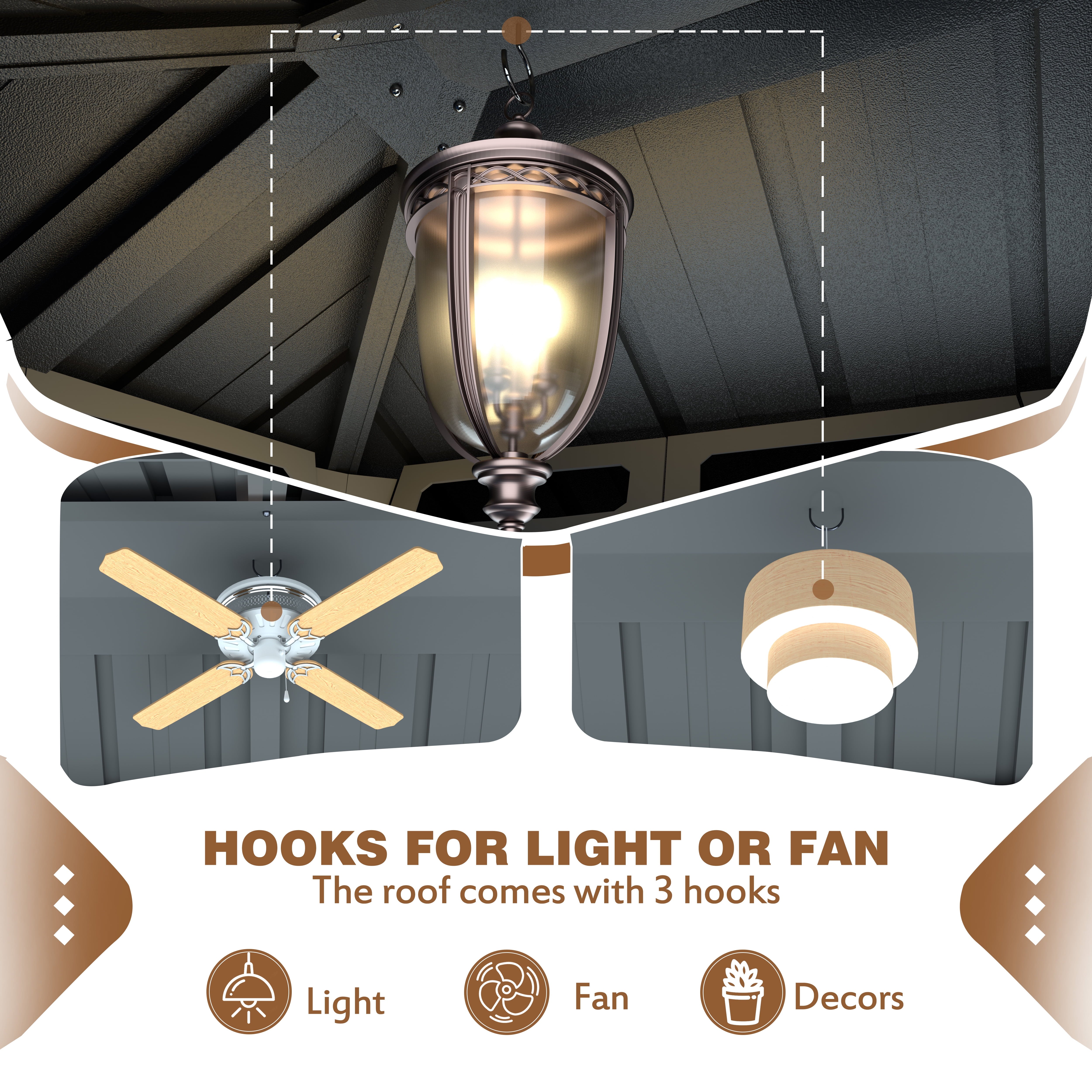 12' X 10' Outdoor Hardtop Gazebo, Water-Resistant Aluminum Wood Grain Gazebo, Rustic