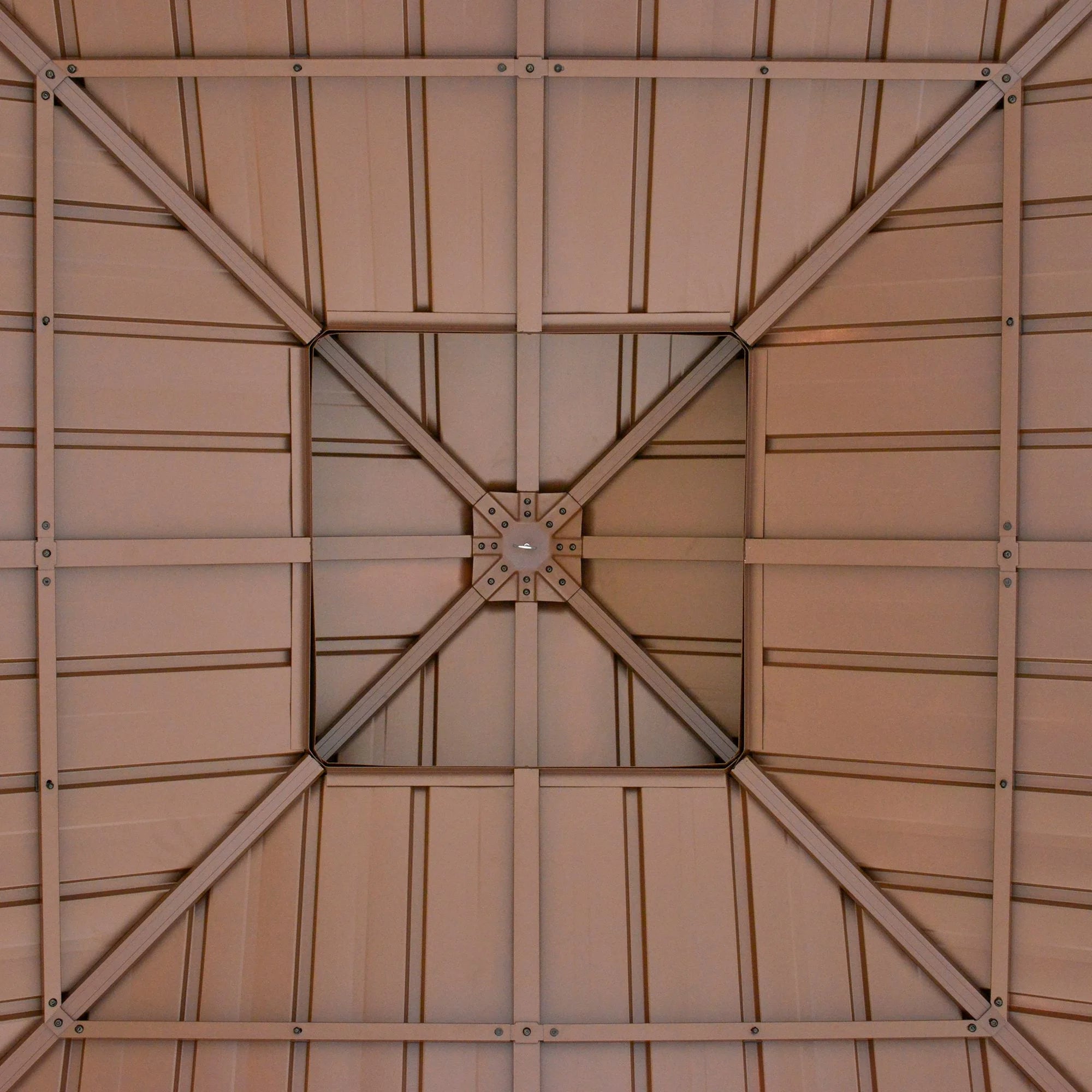 10X10 Hardtop Gazebo with Wooden Frame, Permanent Metal Roof Gazebo Canopy with Ceiling Light Hook for Garden, Patio, Backyard, Brown