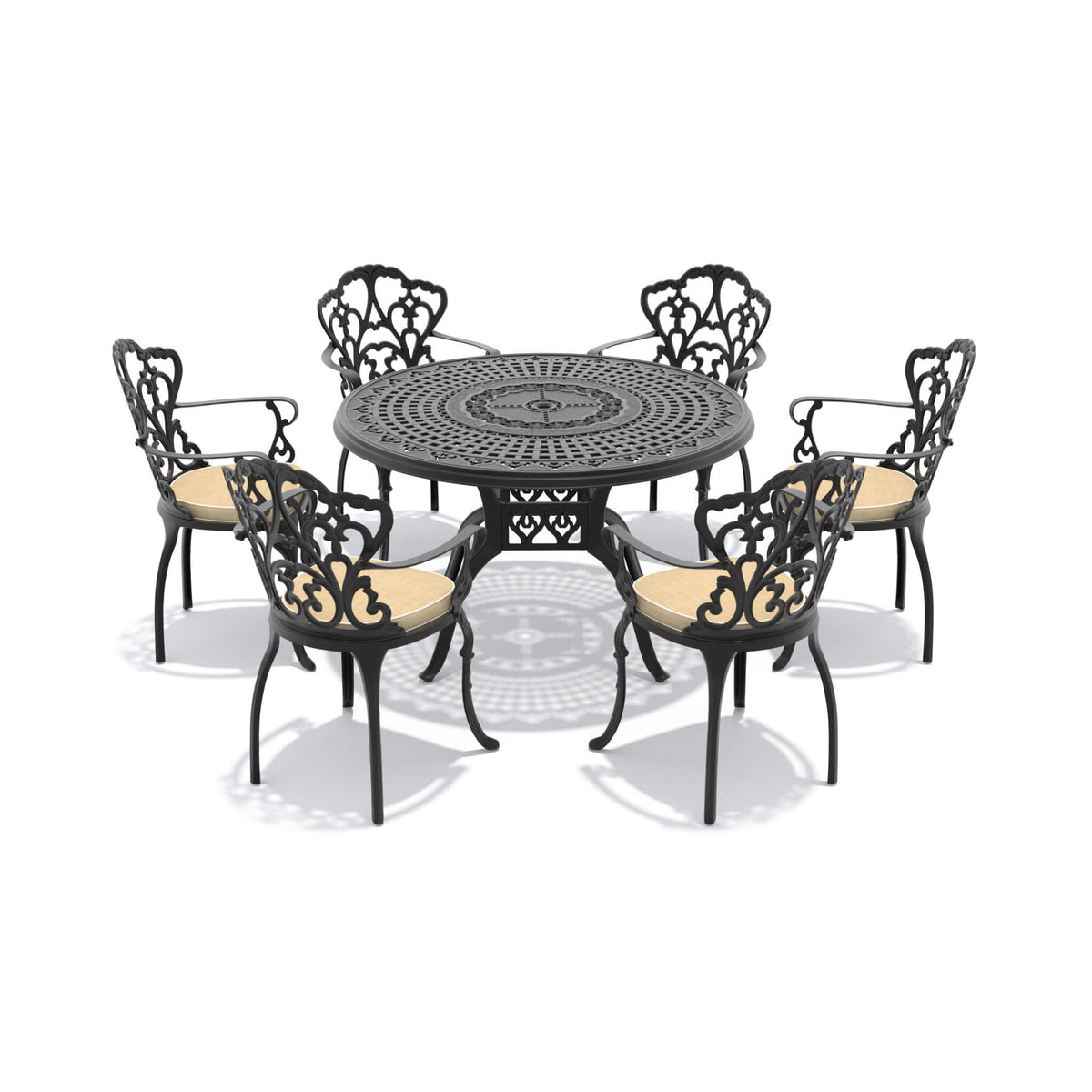 Alora 7-Piece Cast Aluminum Patio Furniture Set With Black Frame And Off-White Cushions (SAK12948)