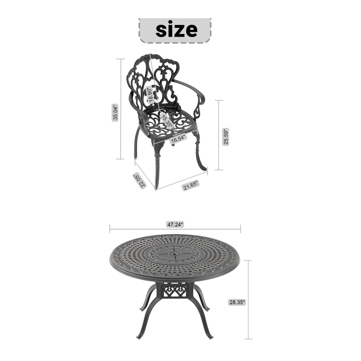 Alora 7-Piece Cast Aluminum Patio Furniture Set With Black Frame And Off-White Cushions (SAK12948)