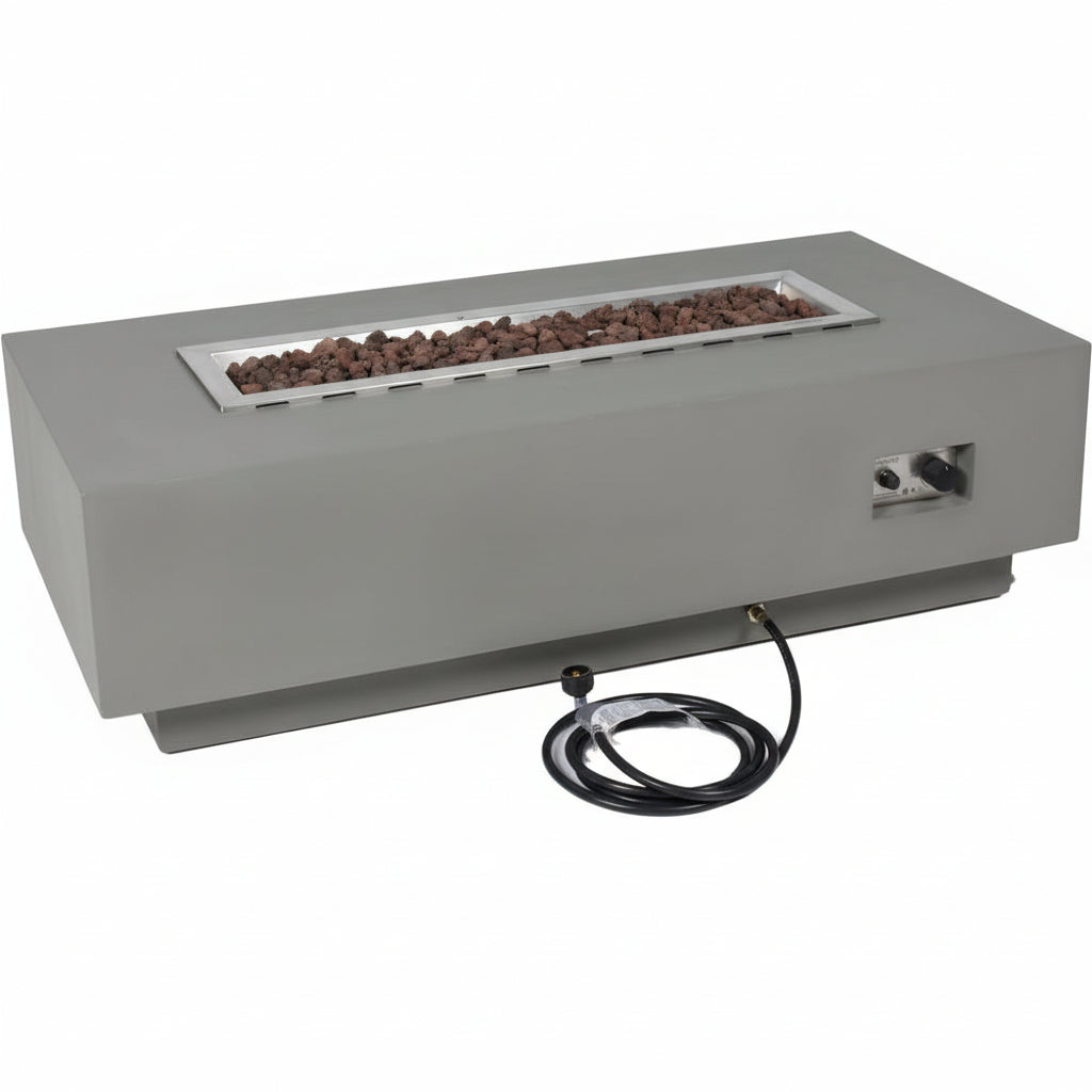 Granville Fire Table Outdoor Fire Pit 60" X 27" Cast Concrete Firepit Includes Lava Rocks 45,000 Btus Outdoor Fireplace for Patio Furniture Set, Deck, Porch, Outdoor Heater - Natural Gas