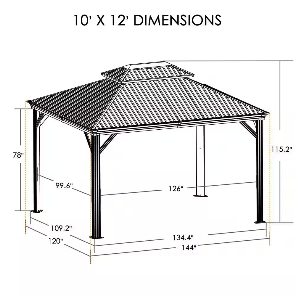 Apollo 10 Ft. X 12 Ft. Wood like Aluminum Hardtop Gazebo with Galvanized Steel Roof and Mosquito Net