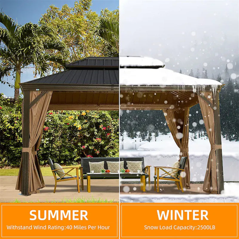 11.9-Ft X 11.9-Ft Hardtop Gazebo Brown Gazebo with Hardtop Roof