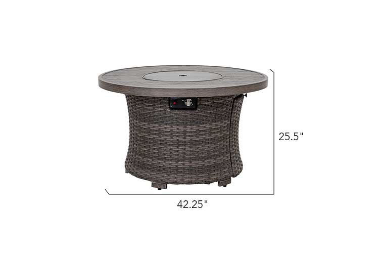 Tenaya Round Wicker FirePit Table with Metal Cover