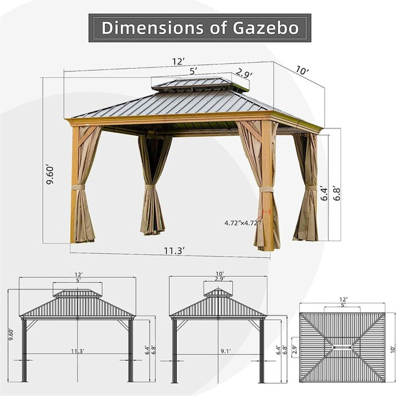 12-Ft X 10-Ft Hardtop Gazebo Yellow Brown Gazebo with Hardtop Roof