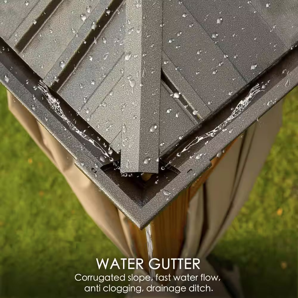 Apollo 10 Ft. X 12 Ft. Wood like Aluminum Hardtop Gazebo with Galvanized Steel Roof and Mosquito Net