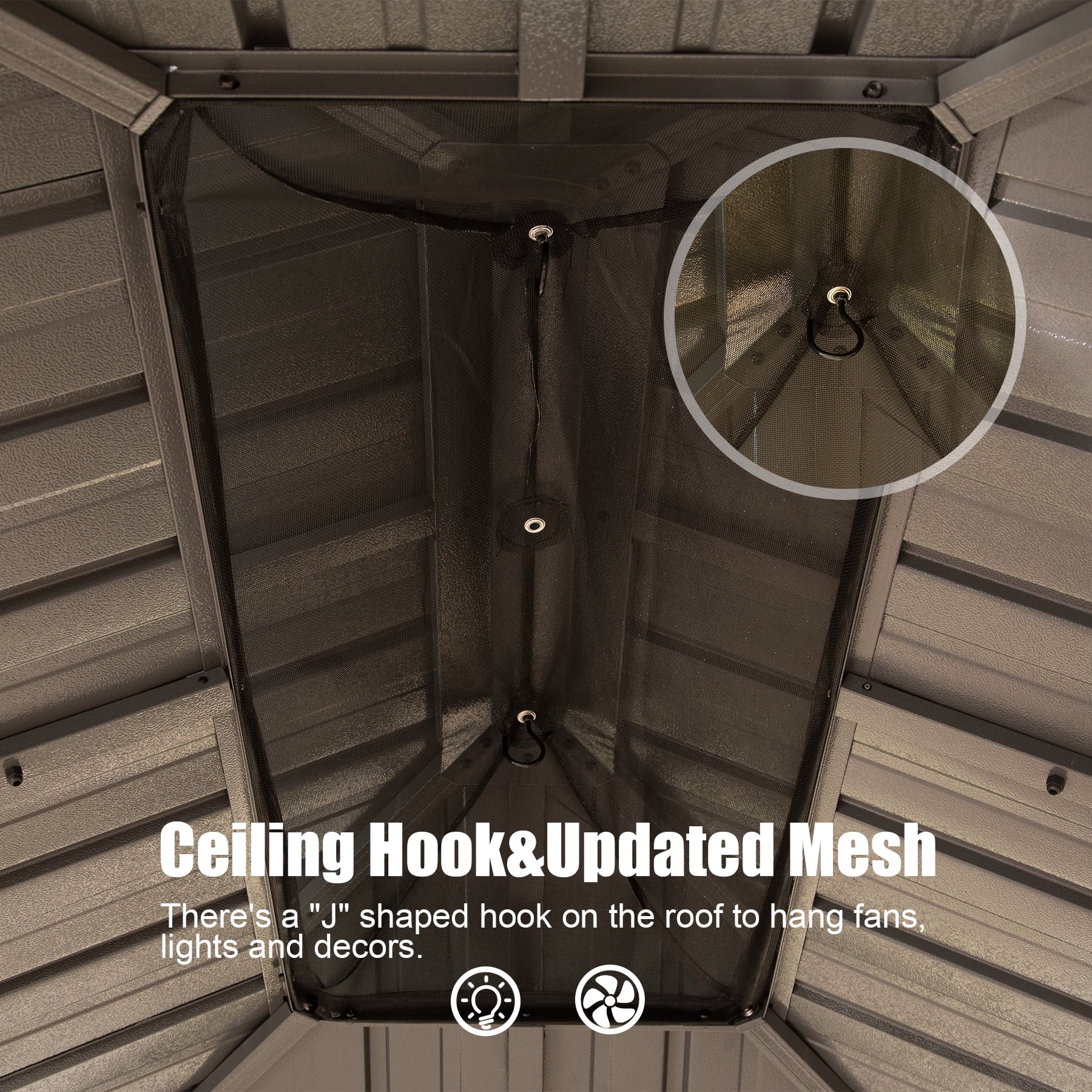 12' X 16' Hardtop Gazebo, Galvanized Steel Double Roof Canopy W/Curtains and Netting, Drainage System, Sunshade for Deck, Lawns and Backyard, Brown.