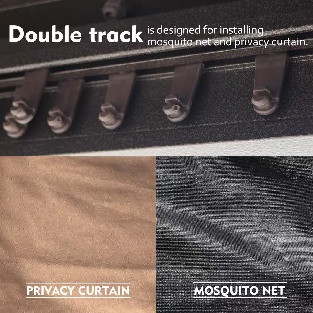 Caesar 12 Ft. X 16 Ft. Dark Brown Double Roof Permanent Hardtop Aluminum Gazebo with Netting and Sidewalls