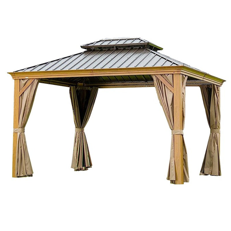12-Ft X 10-Ft Hardtop Gazebo Yellow Brown Gazebo with Hardtop Roof