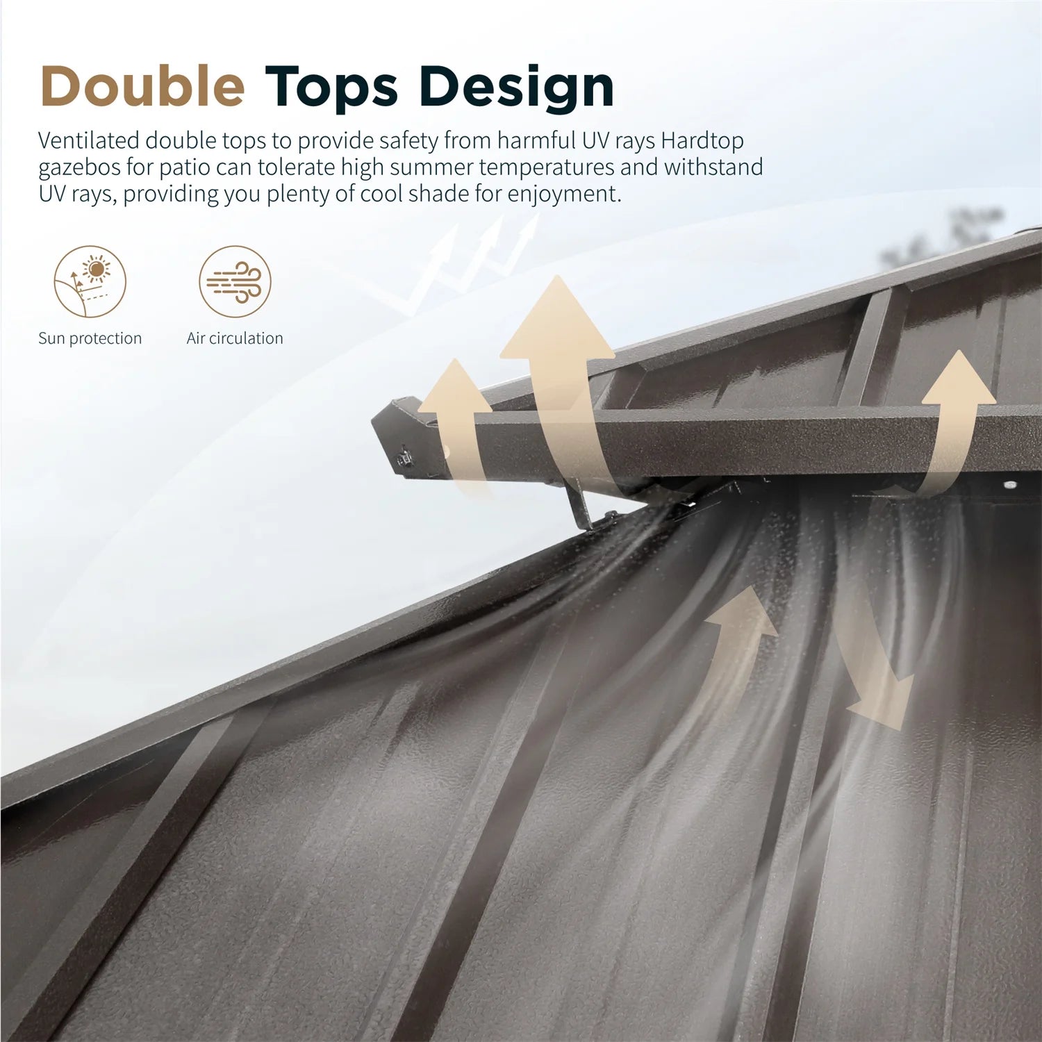 12' X 14' Hardtop Gazebo Aluminum Frame Galvanized Steel Double Roof Patio Gazebo with Netting & Curtains Brown