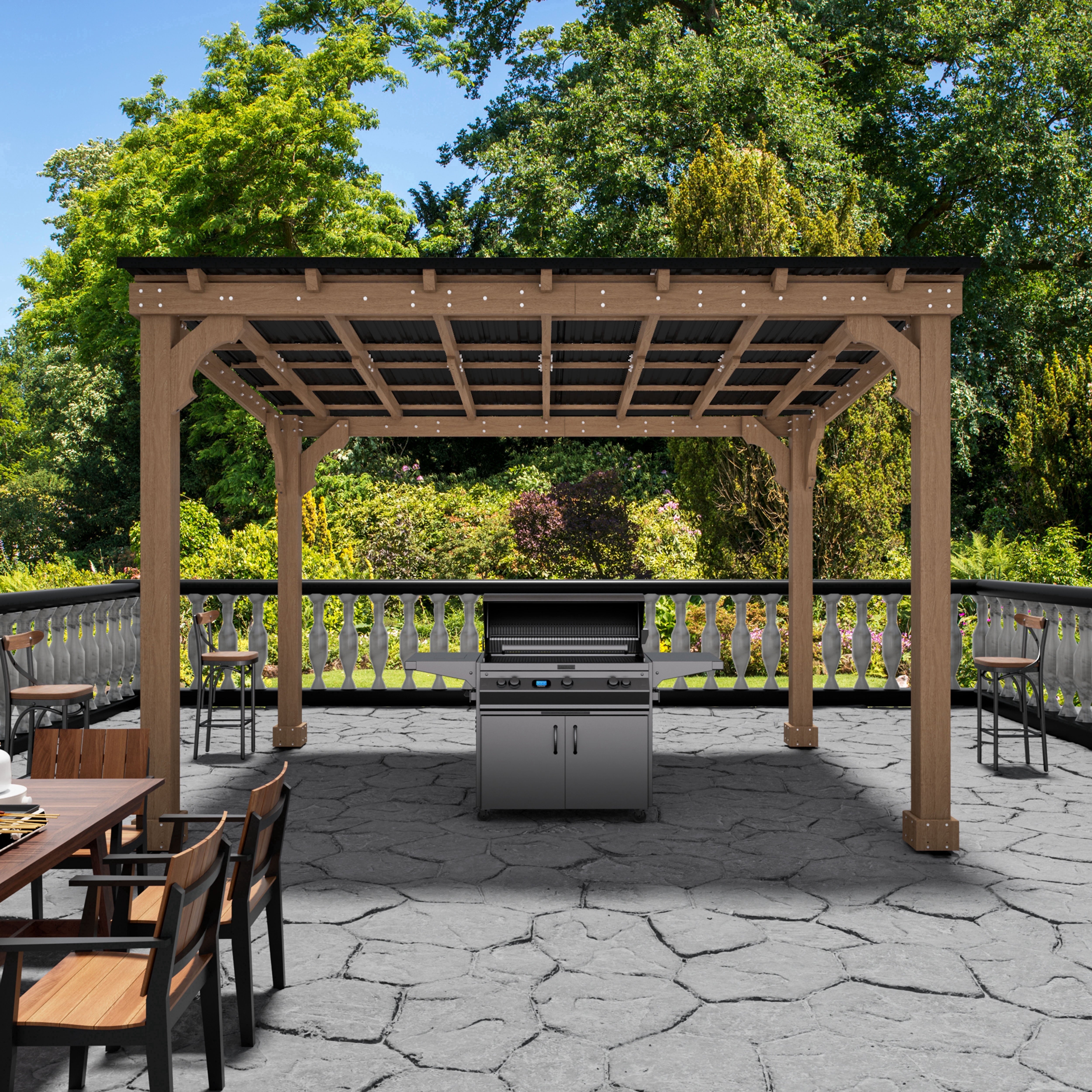 10'X 12' Outdoor Wooden Grill Gazebo, Heavy Duty Bbq Pergola for Deck, Garden and Patio