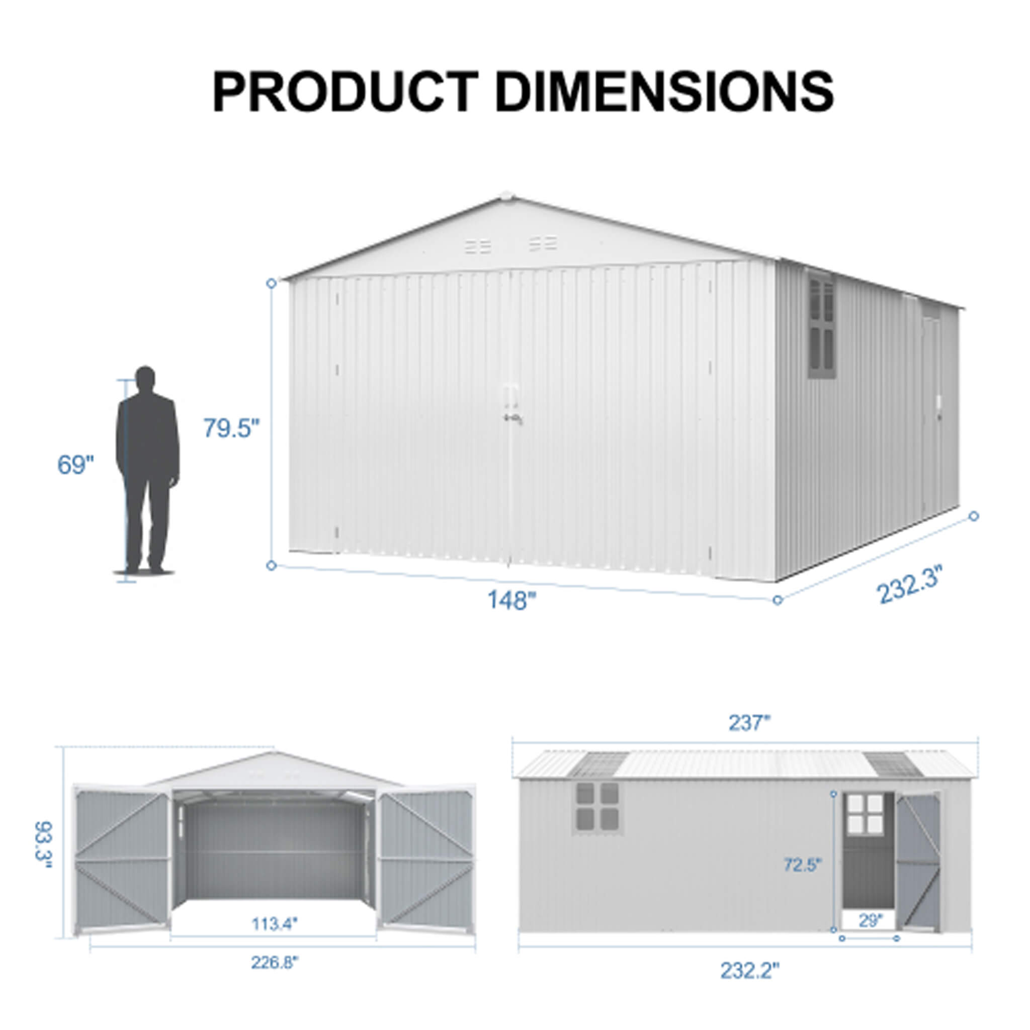 Extra-Large Outdoor Galvanized Steel Outdoor Storage Shed With Skylight Roof (SAK42671)
