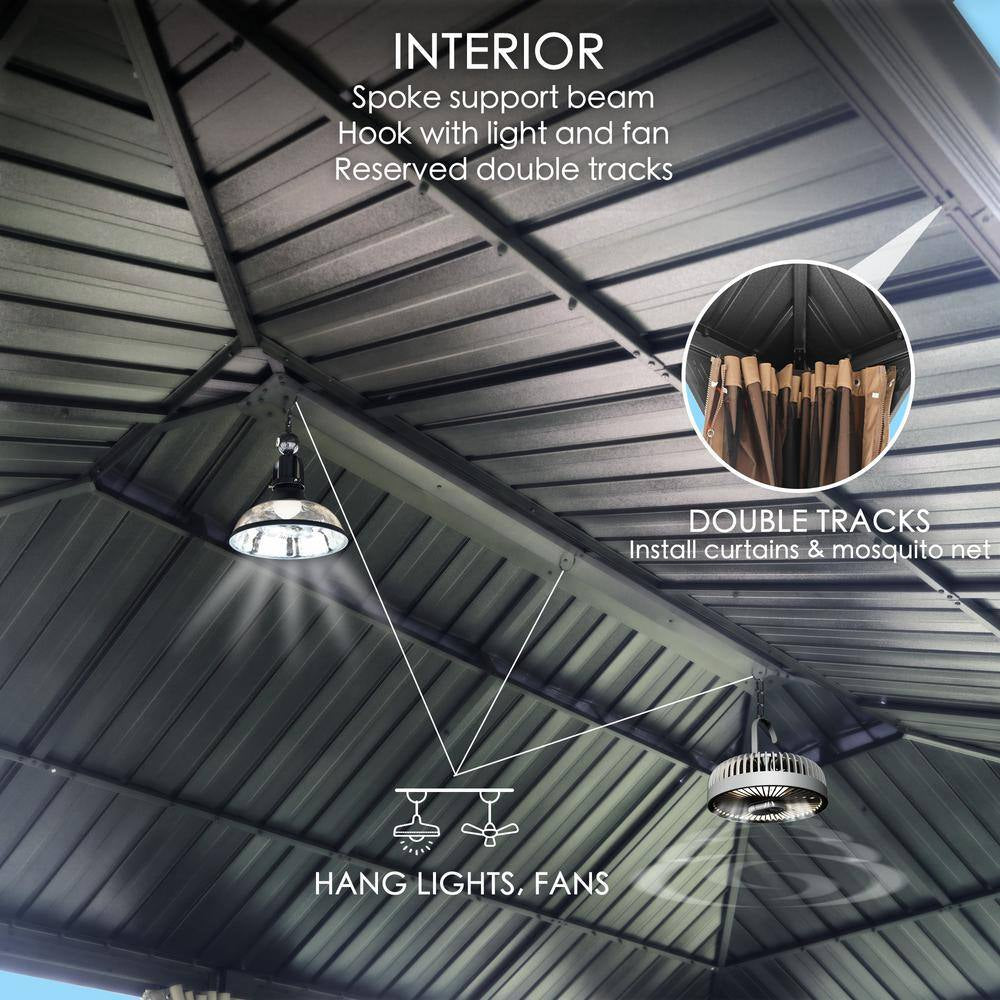 Alexander 12 Ft. D X 9 Ft. H X 16 Ft. W Aluminum Hardtop Gazebo W/Galvanized Steel Roof, Mosquito Net & Privacy Curtain