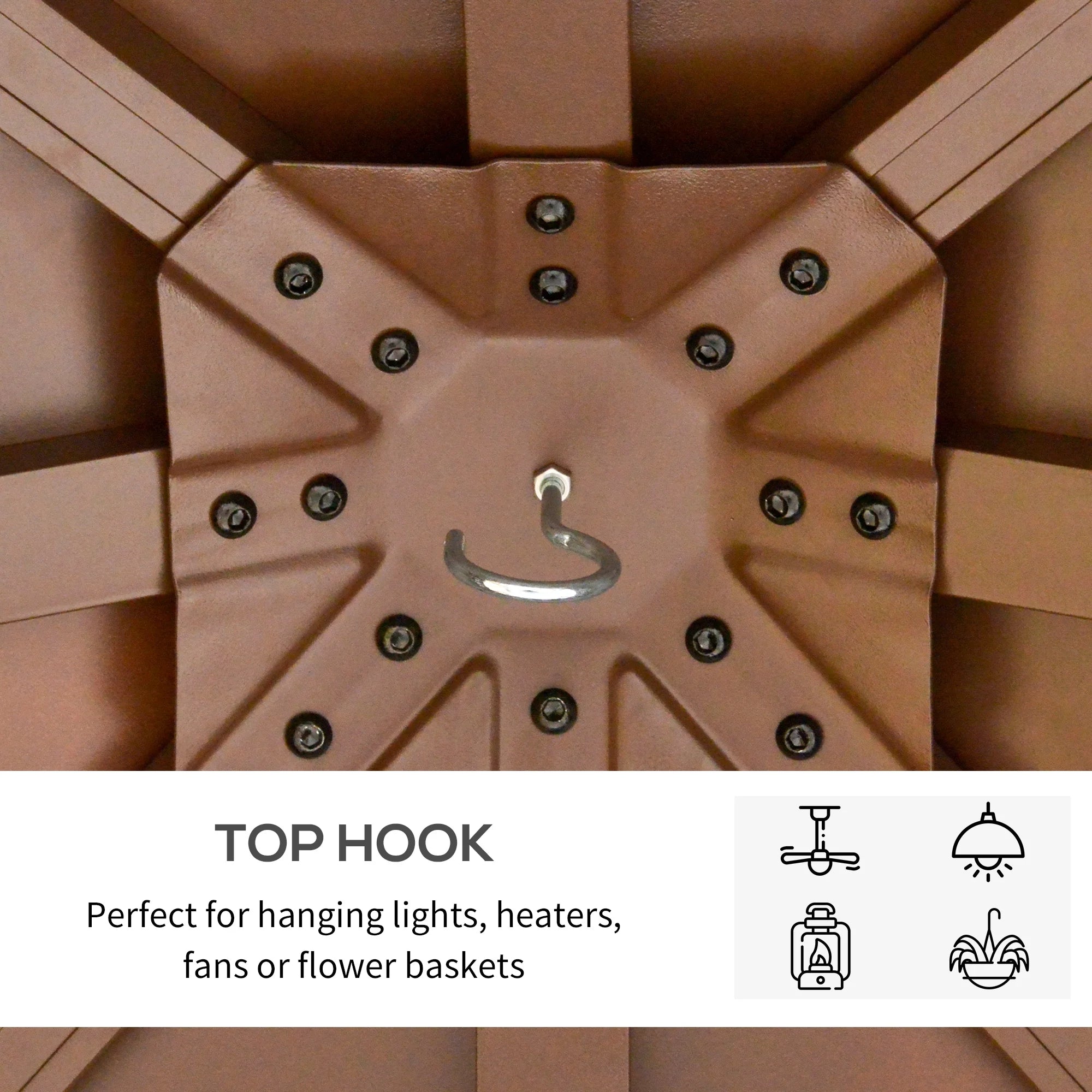 10X10 Hardtop Gazebo with Wooden Frame, Permanent Metal Roof Gazebo Canopy with Ceiling Light Hook for Garden, Patio, Backyard, Brown