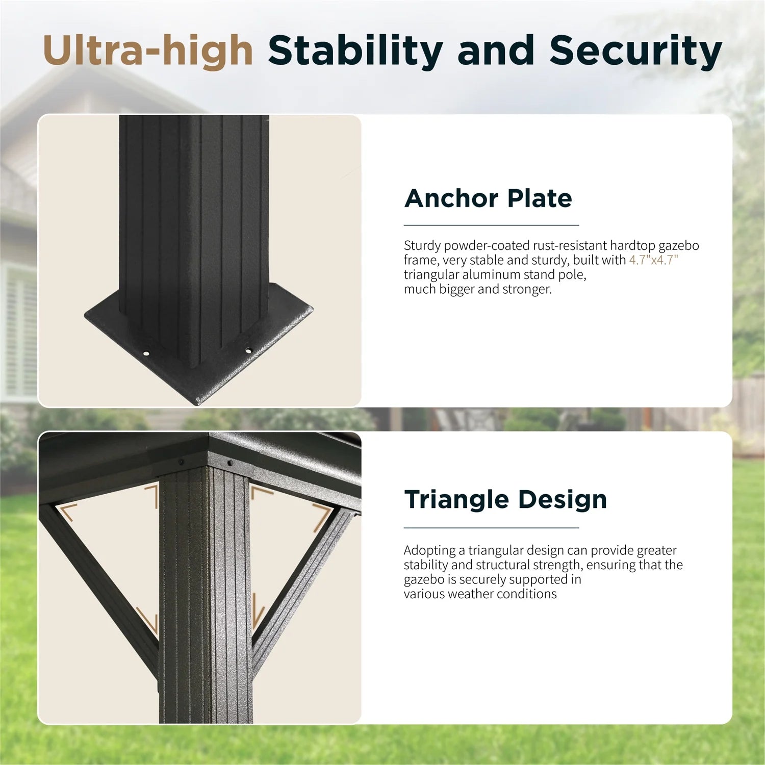 12' X 14' Hardtop Gazebo Aluminum Frame Galvanized Steel Double Roof Patio Gazebo with Netting & Curtains Brown