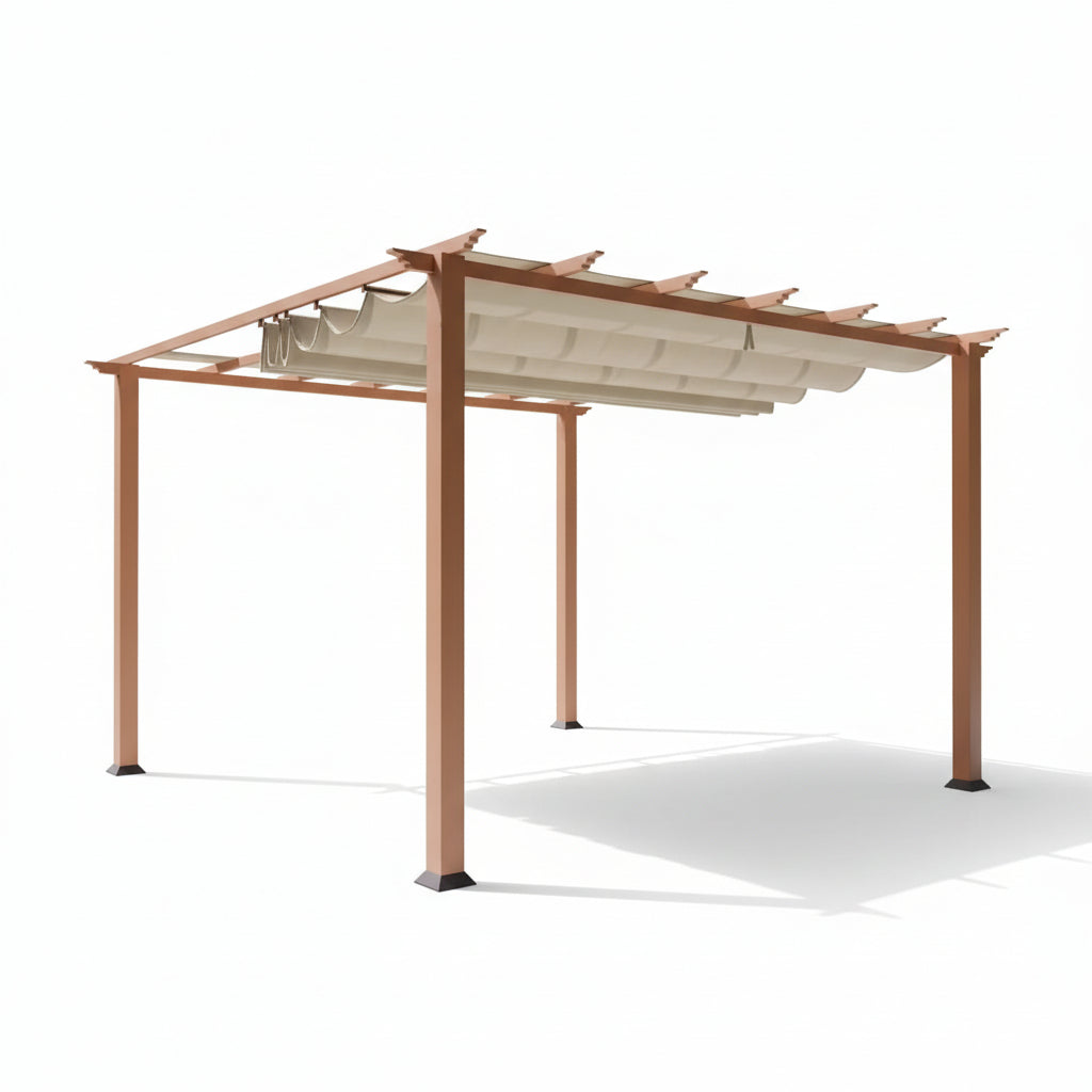 Florence 11 Ft. X 11 Ft. Aluminum Pergola in Canadian Cedar Finish and Sand Canopy