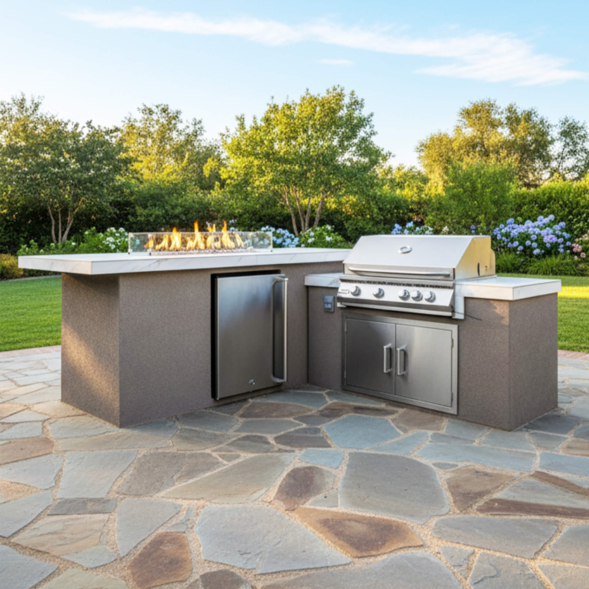 KoKoMo Grills Baja 9FT BBQ Island With LEDs, Built-In BBQ And Refrigerator (SAK85739)