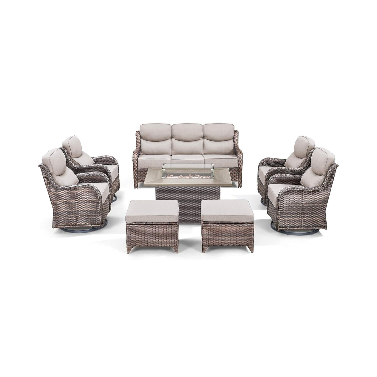 Alora Luxury 8-Piece All-Weather Patio Furniture Set With Fire Pit Table (SAK37512)