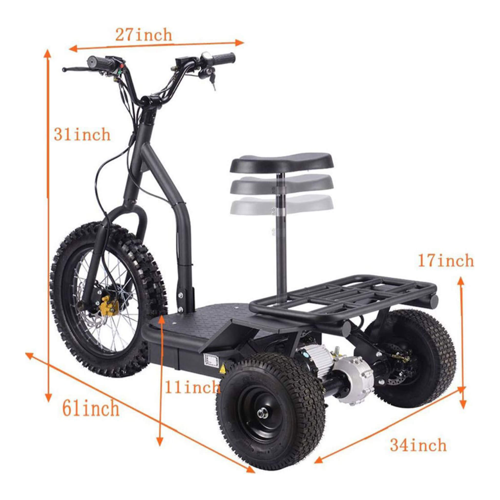 MotoTec 48V 1200W Electric Trike Three Wheel Scooter