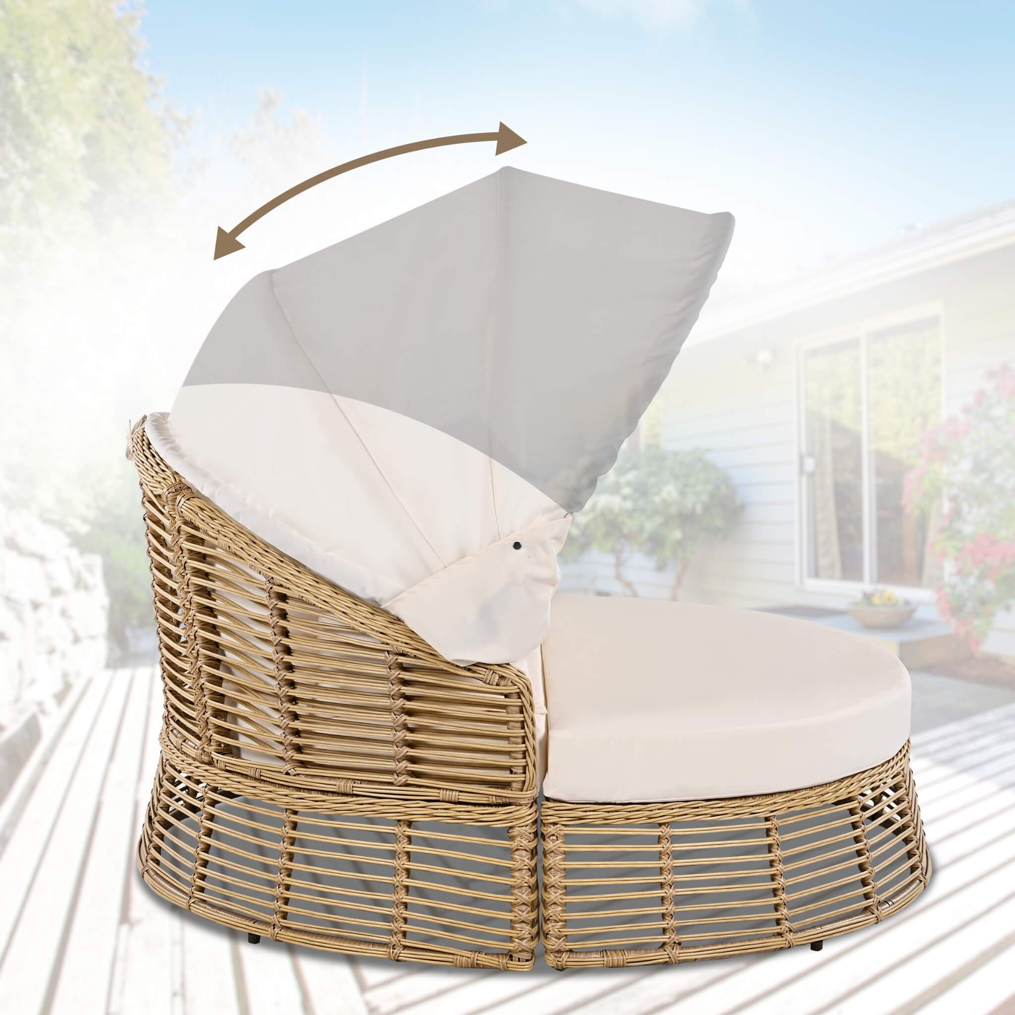 Alora 53-Inch Outdoor Patio Rattan Round Wicker Daybed With Retractable Canopy (SAK69241)