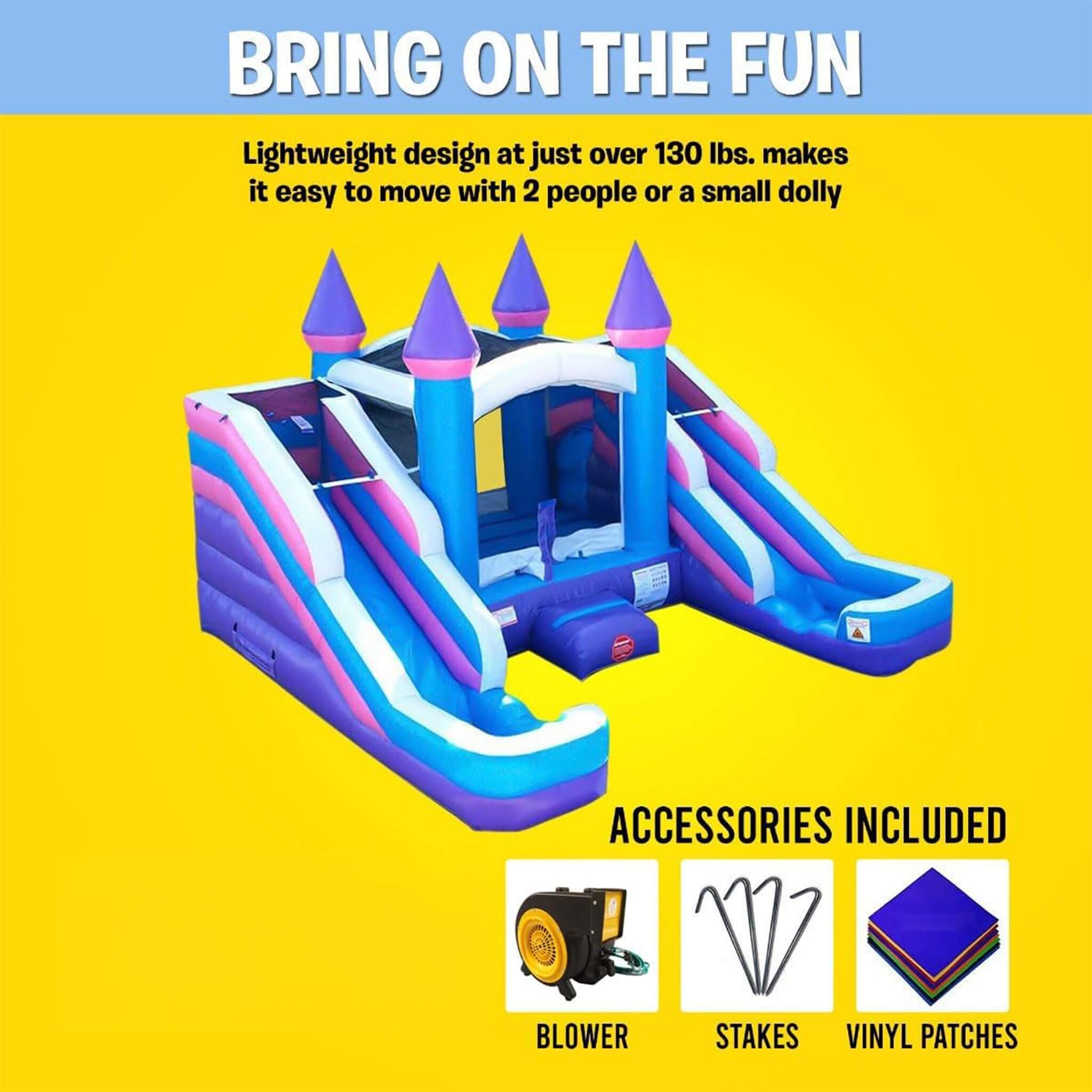16FT Pink Castle Bounce House Combo With Double Water Slide