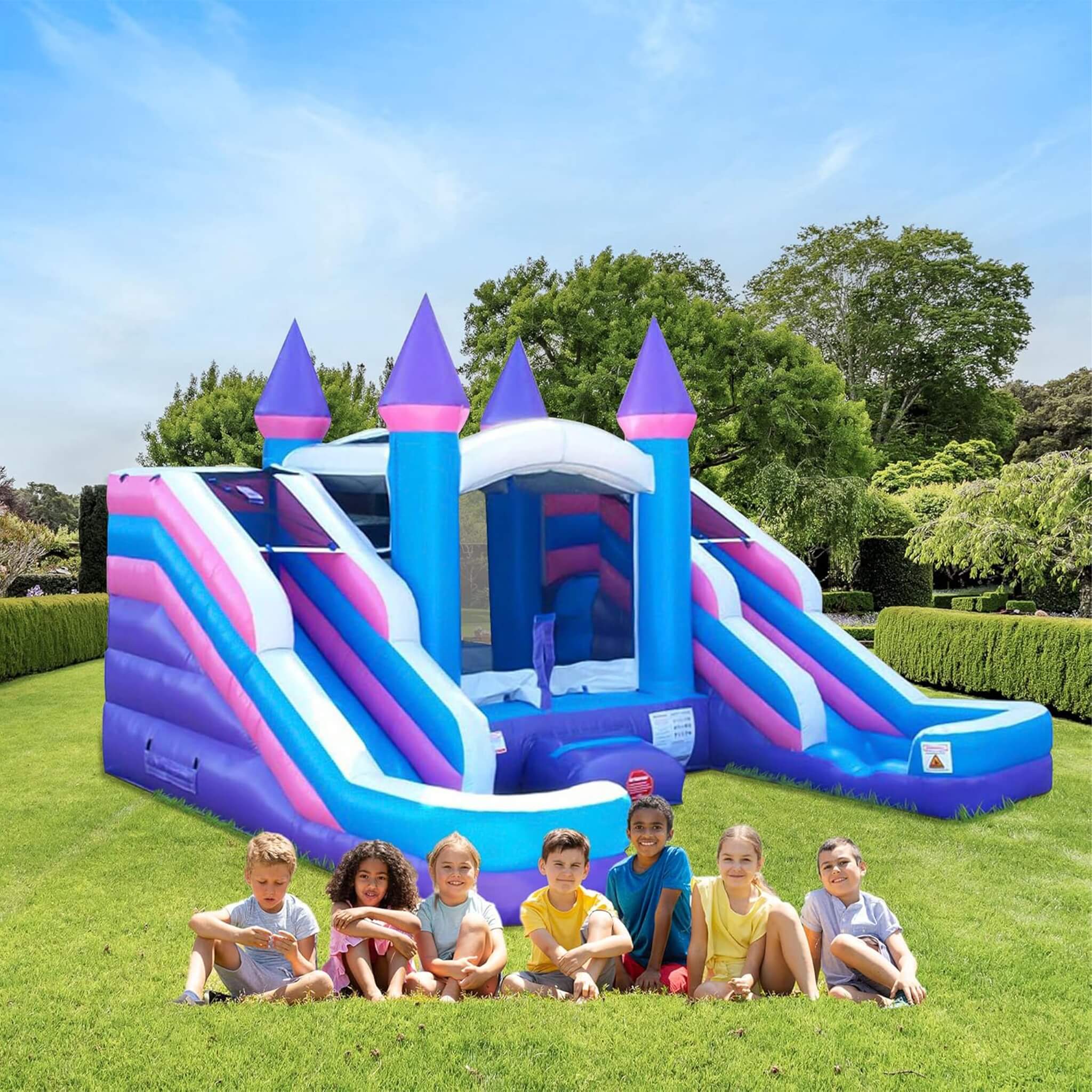 16FT Pink Castle Bounce House Combo With Double Water Slide