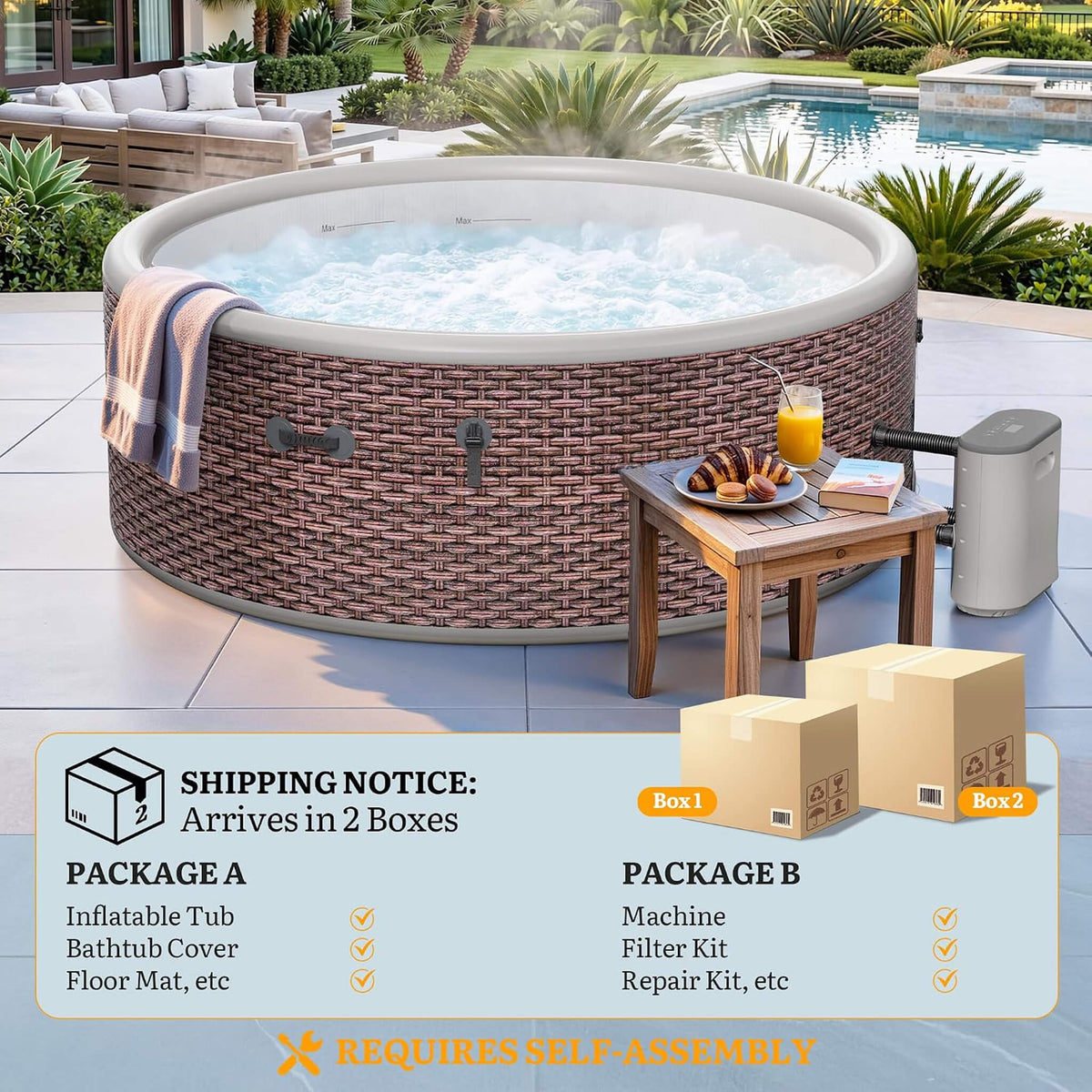 Premium 77-Inch Inflatable 6-Person Drop-Stitch Hot Tub W/ 180 Massage Jets (SAK87132)