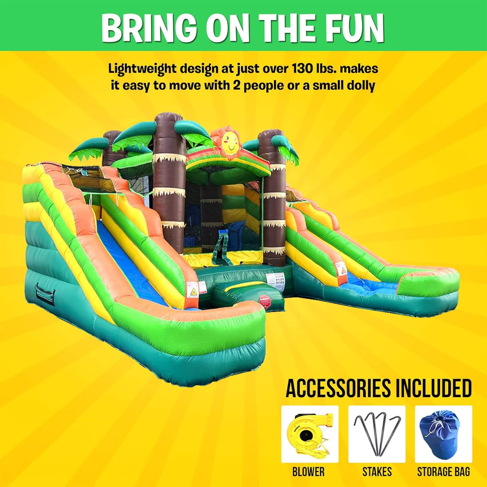 16FT Tropical Bounce House Combo With Double Water Slides