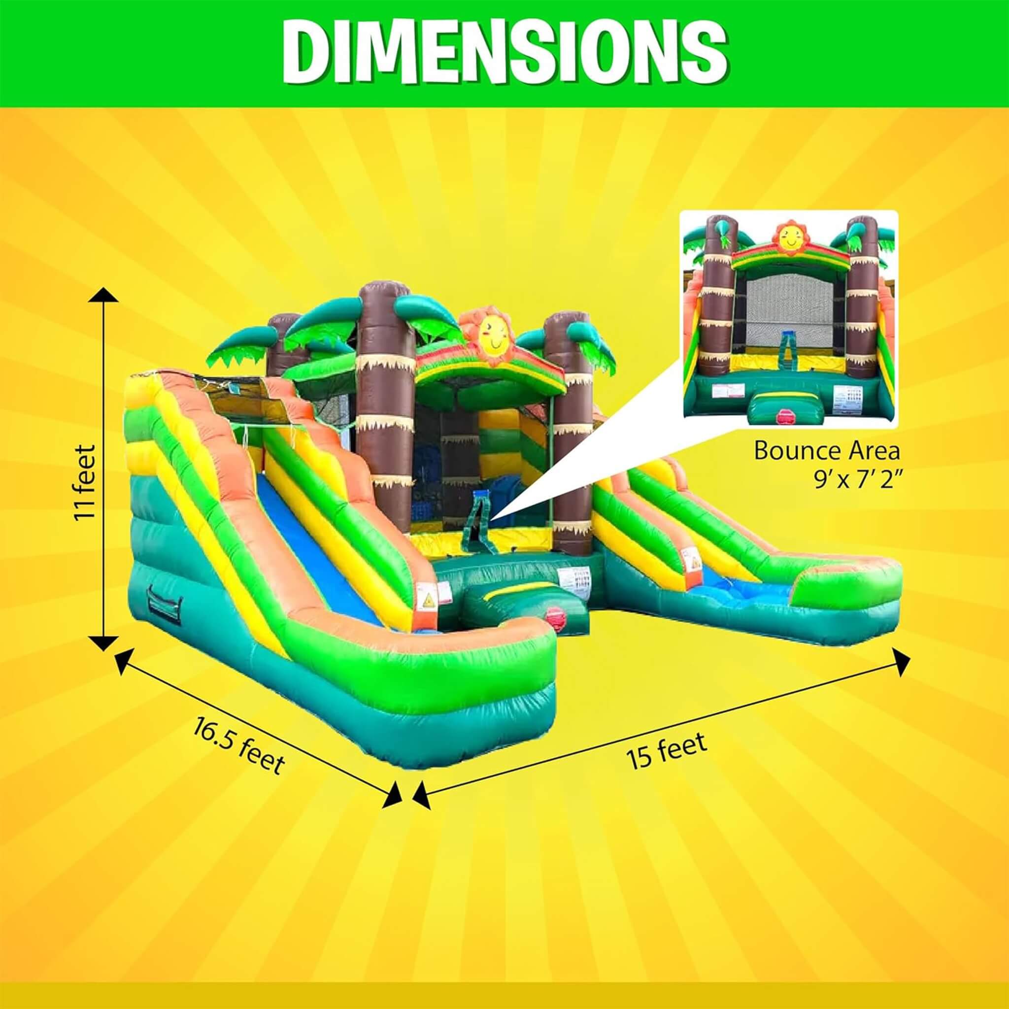 16FT Tropical Bounce House Combo With Double Water Slides