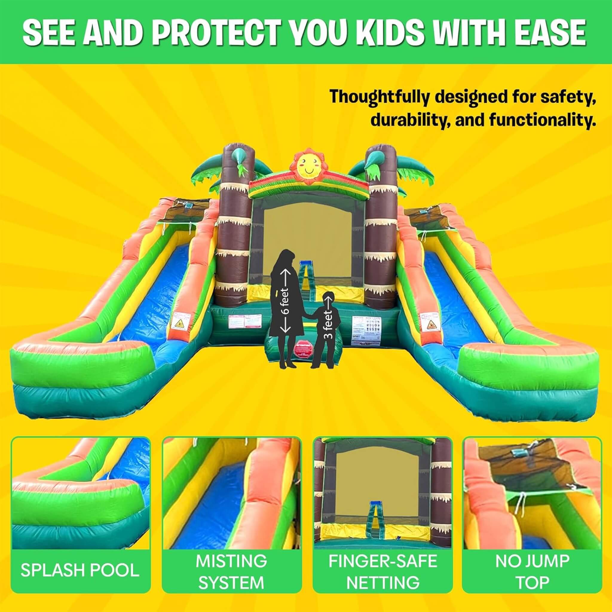 16FT Tropical Bounce House Combo With Double Water Slides