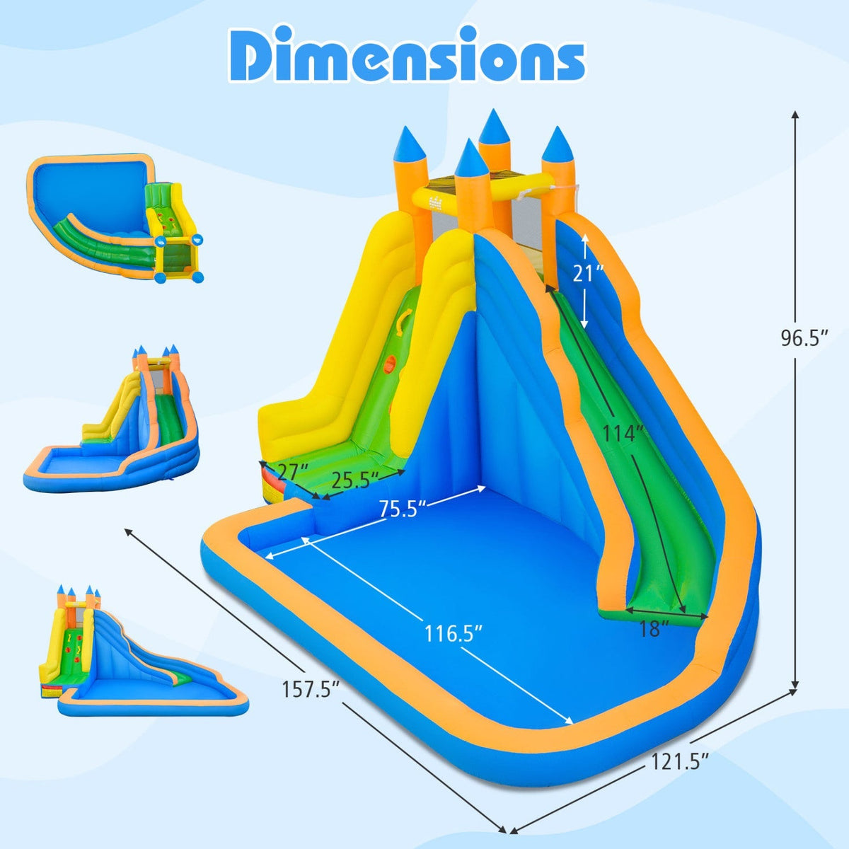 Inflatable Water Slide with Curved Slide and 680W Blower