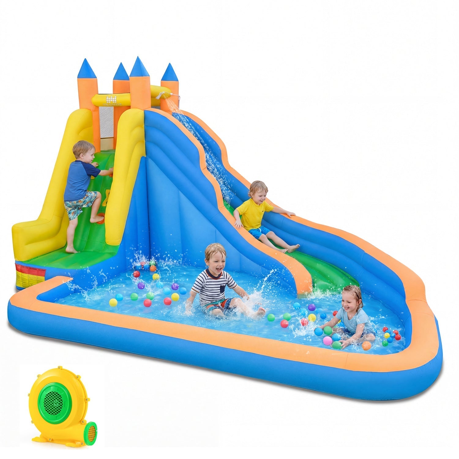 Inflatable Water Slide with Curved Slide and 680W Blower