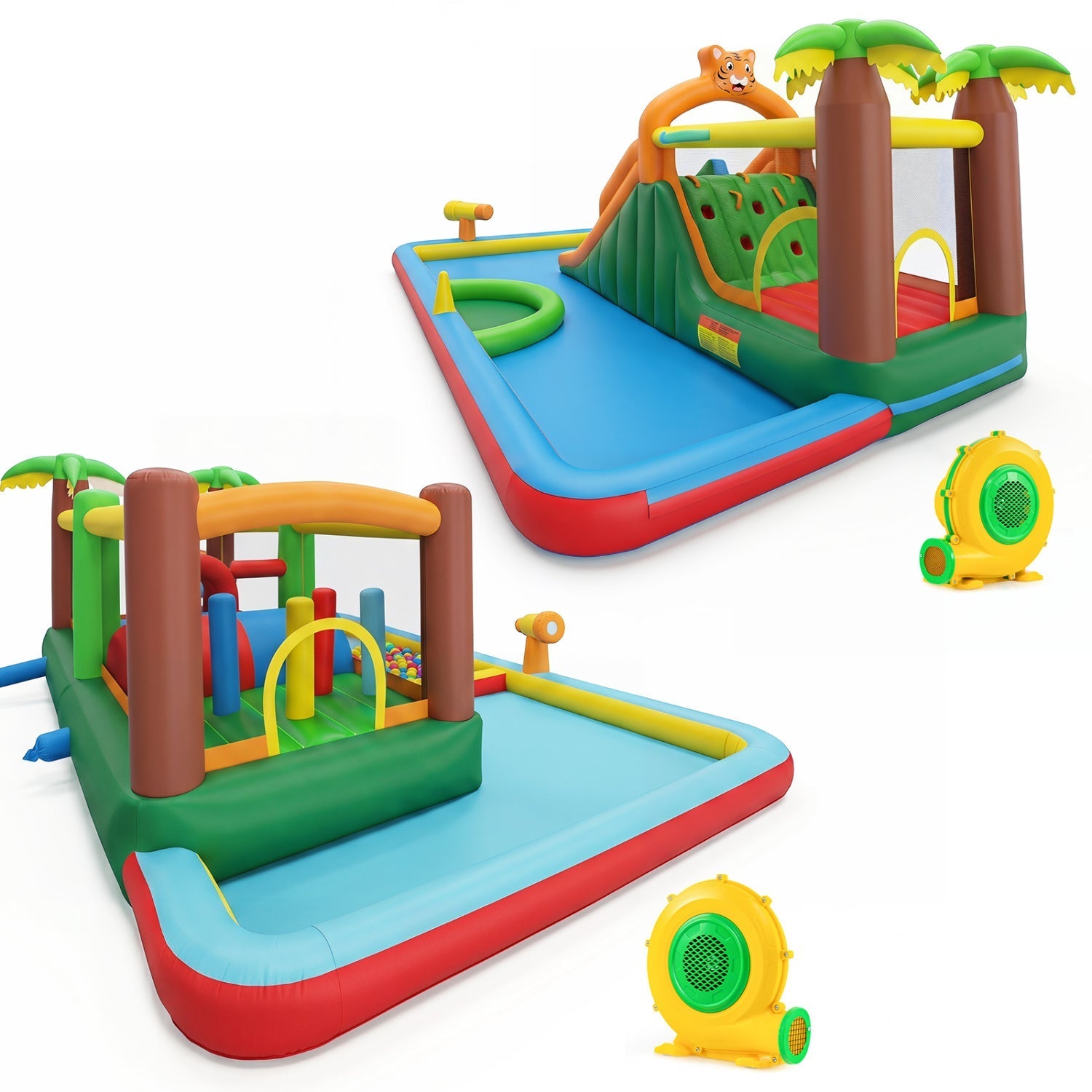 Inflatable Water Park with Dual Slides & Obstacle Course