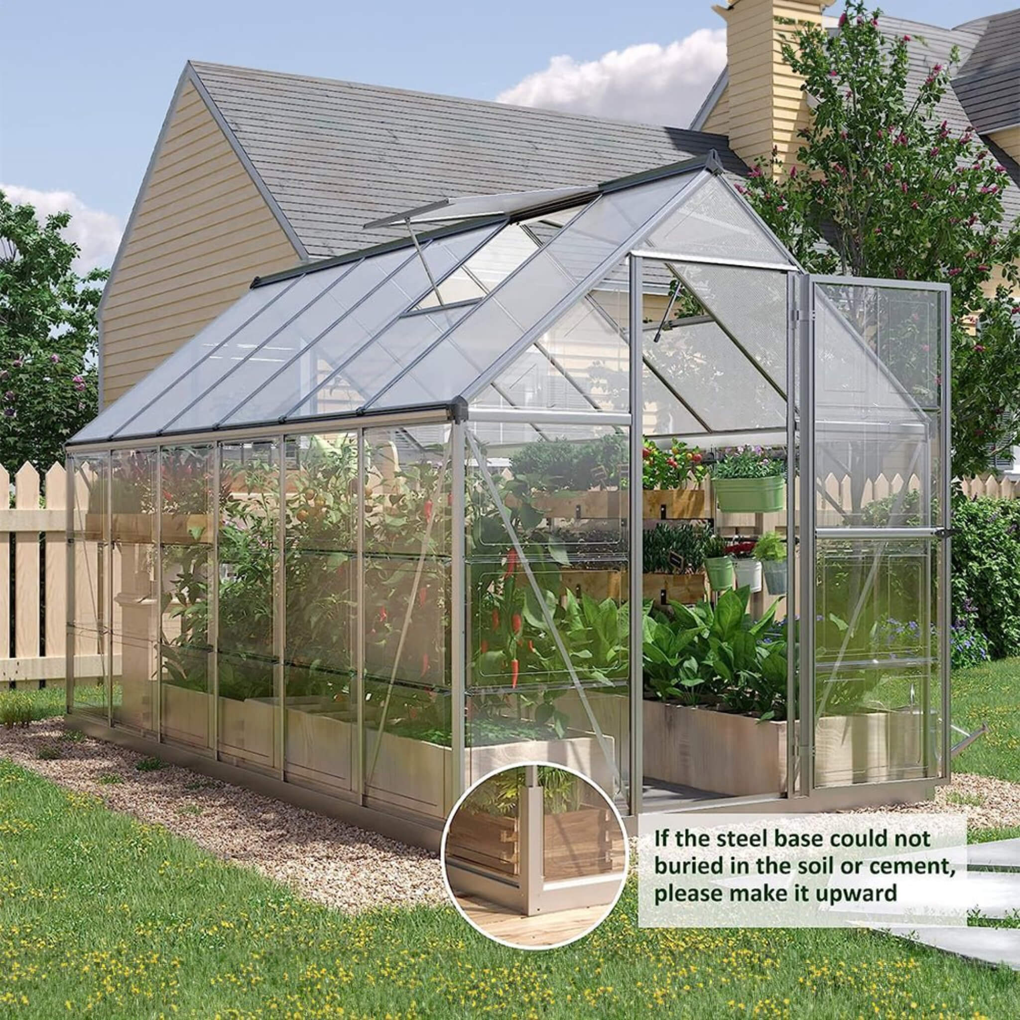 [06X12FT] Heavy-Duty Outdoor Aluminum Polycarbonate Walk-In Greenhouse With Lockable Hinged Door