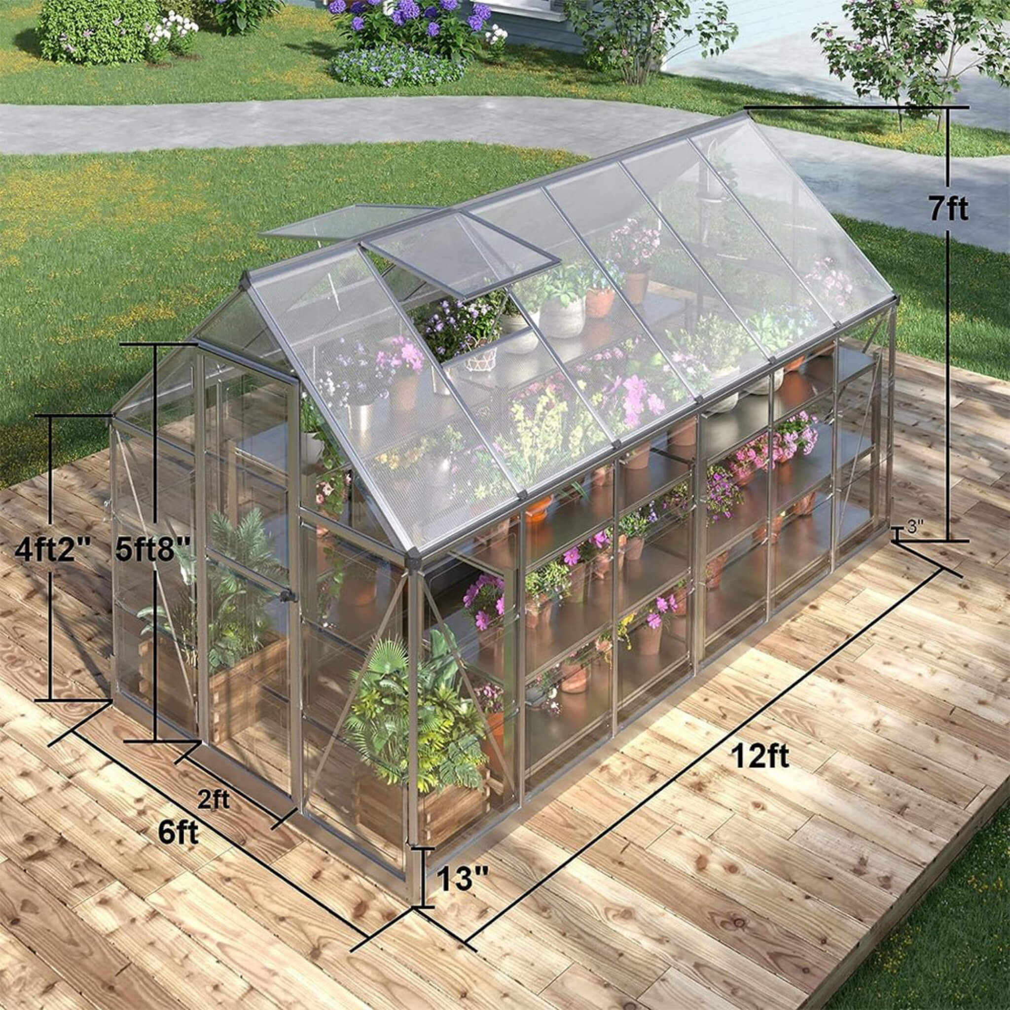 [06X12FT] Heavy-Duty Outdoor Aluminum Polycarbonate Walk-In Greenhouse With Lockable Hinged Door
